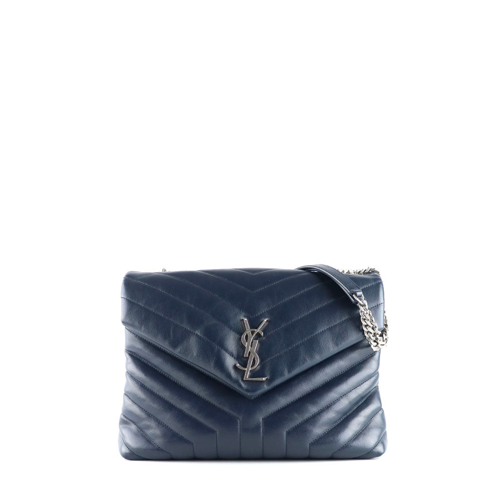 SAINT LAURENT - Sac à épaule Loulou medium en cuir matelassé bleu marine