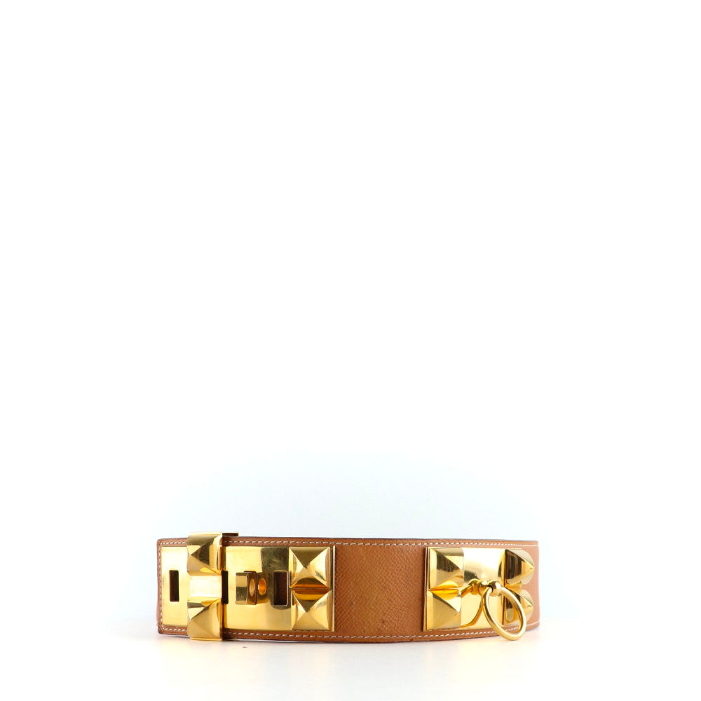 HERMÈS - Ceinture Collier de Chien en cuir gold (T70)