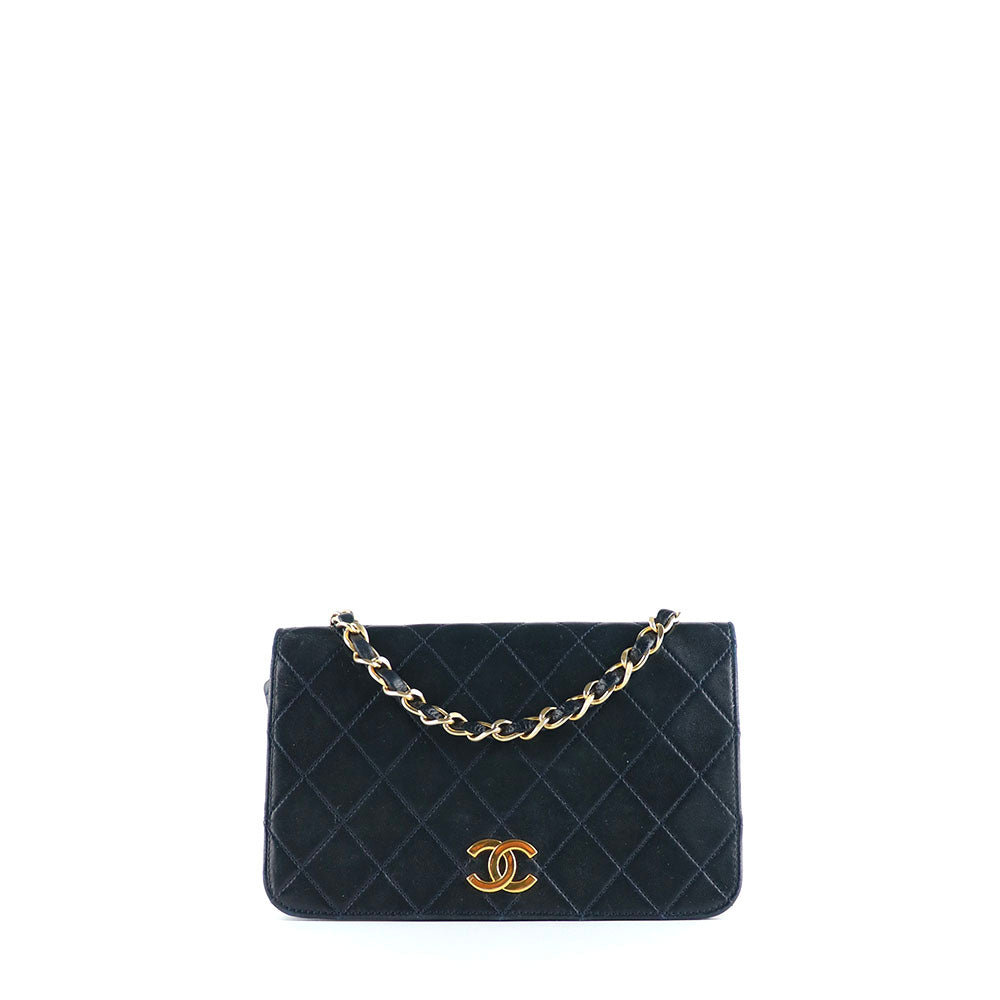 CHANEL - Sac classique à rabat vintage en cuir bleu marine
