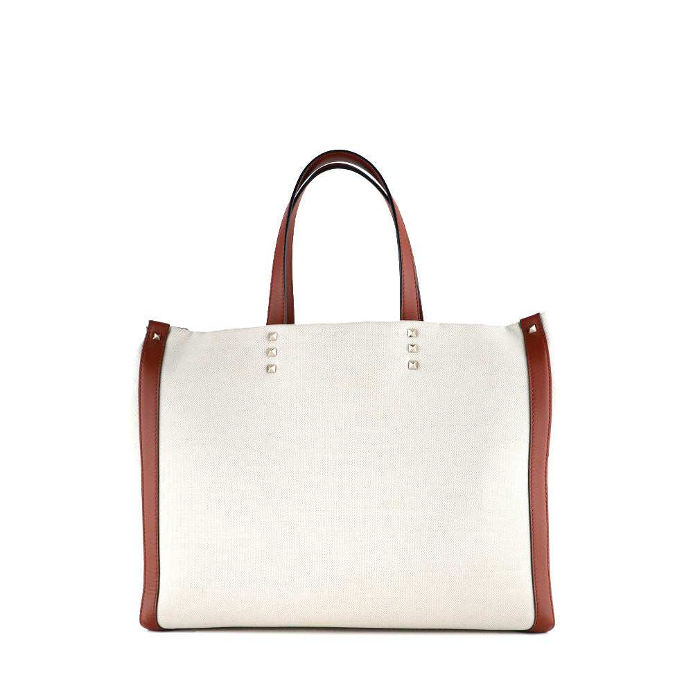 VALENTINO - Grande Plage tote bag in brown canvas and leather