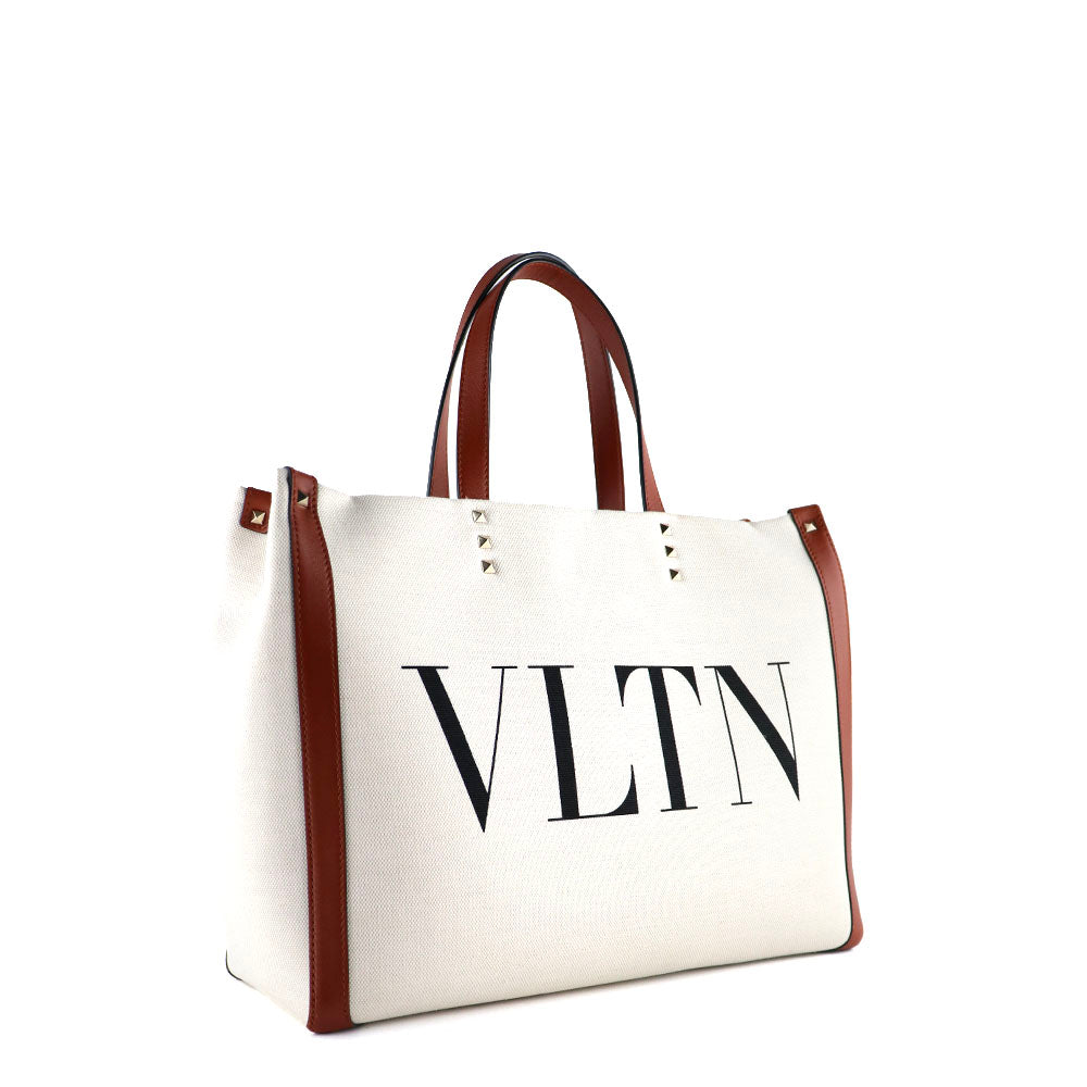VALENTINO - Grande Plage tote bag in brown canvas and leather