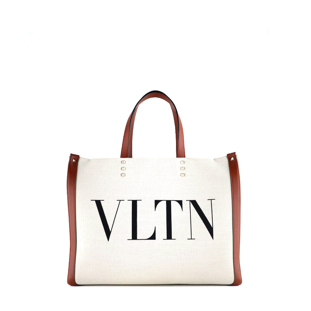 VALENTINO - Grande Plage tote bag in brown canvas and leather