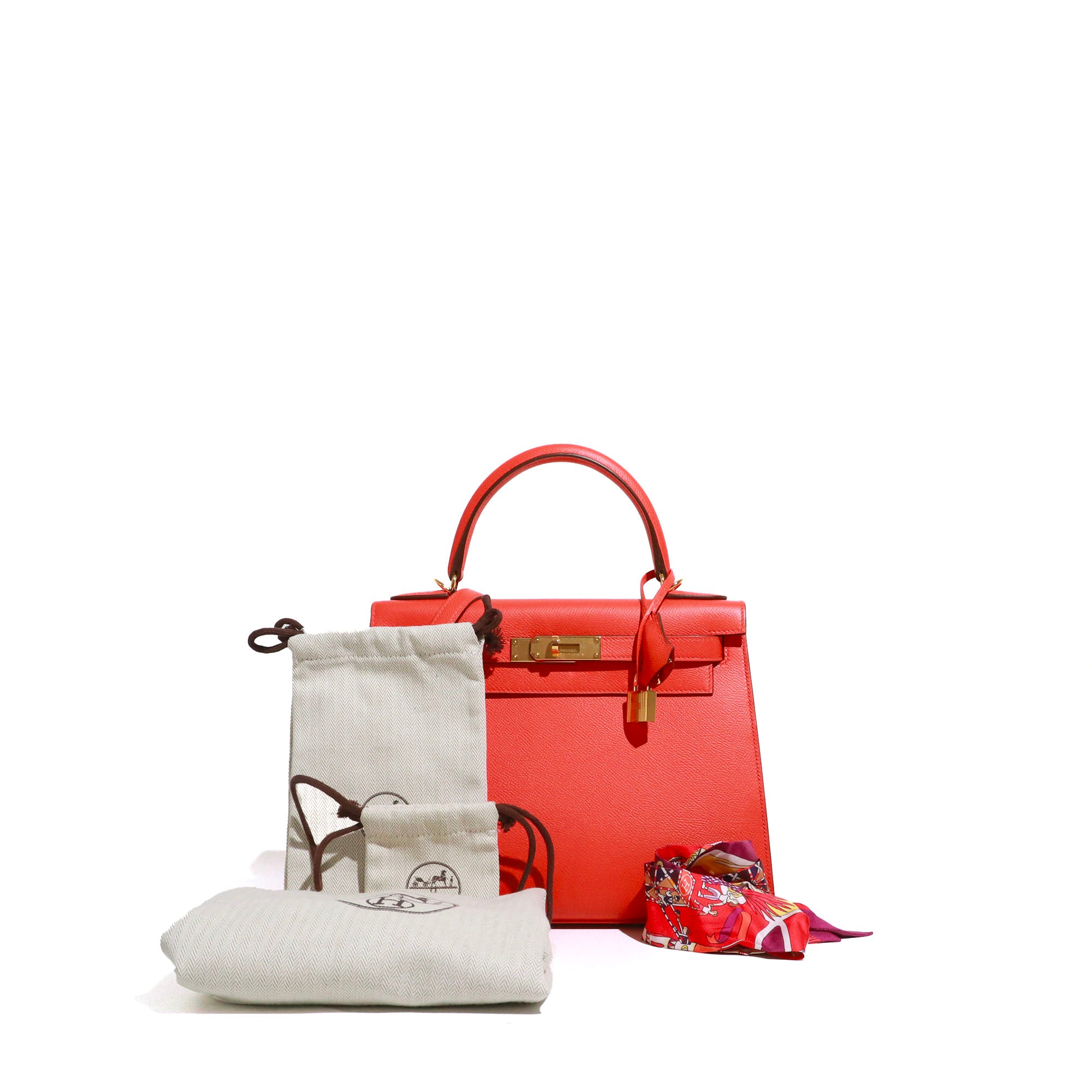 HERMÈS - Sac à main Kelly 28 Hermès en cuir Epsom Capucine Sellier