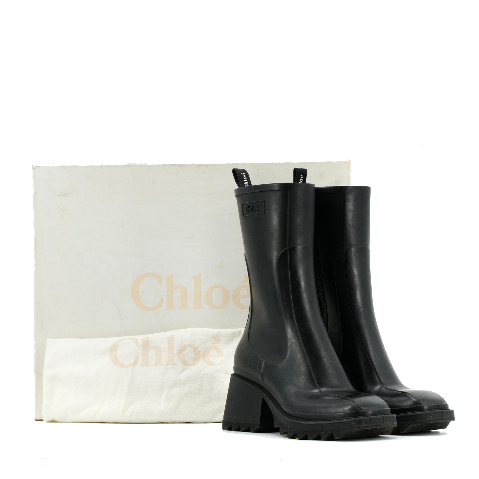 CHLOÉ - Bottines Betty Chloé en caoutchouc noir (T36)