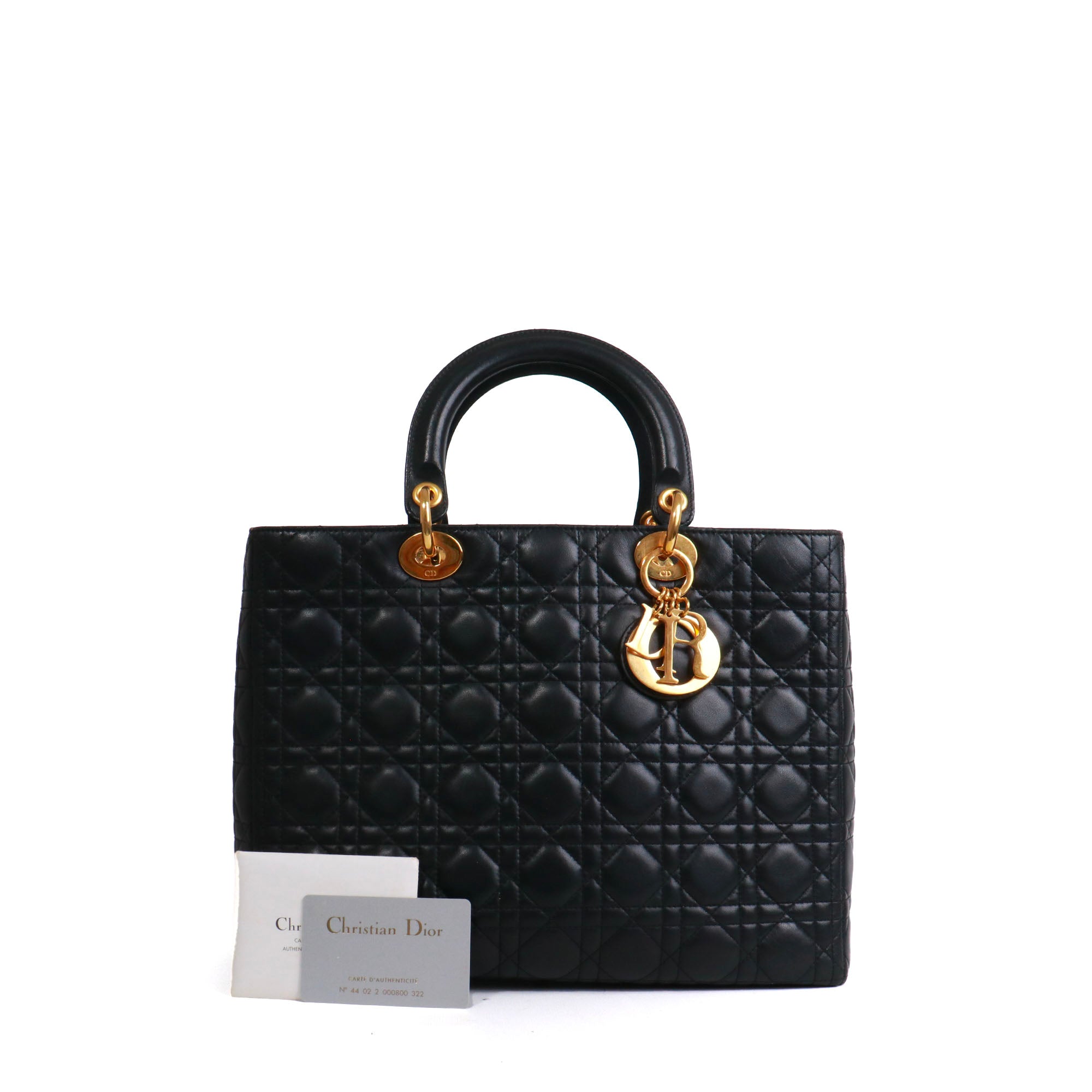 DIOR - Sac à main Lady Dior large en cuir matelassé noir vintage
