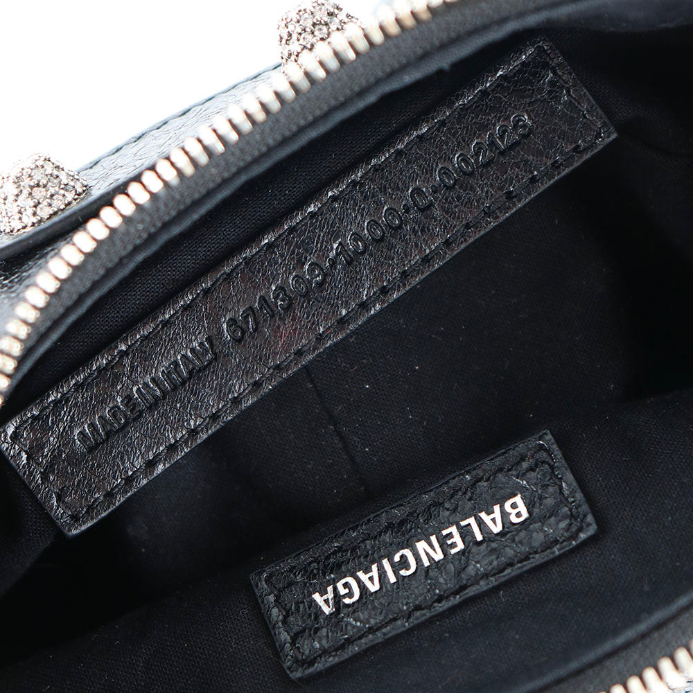 BALENCIAGA - Sac à bandoulière Cagole XS strass en cuir noir