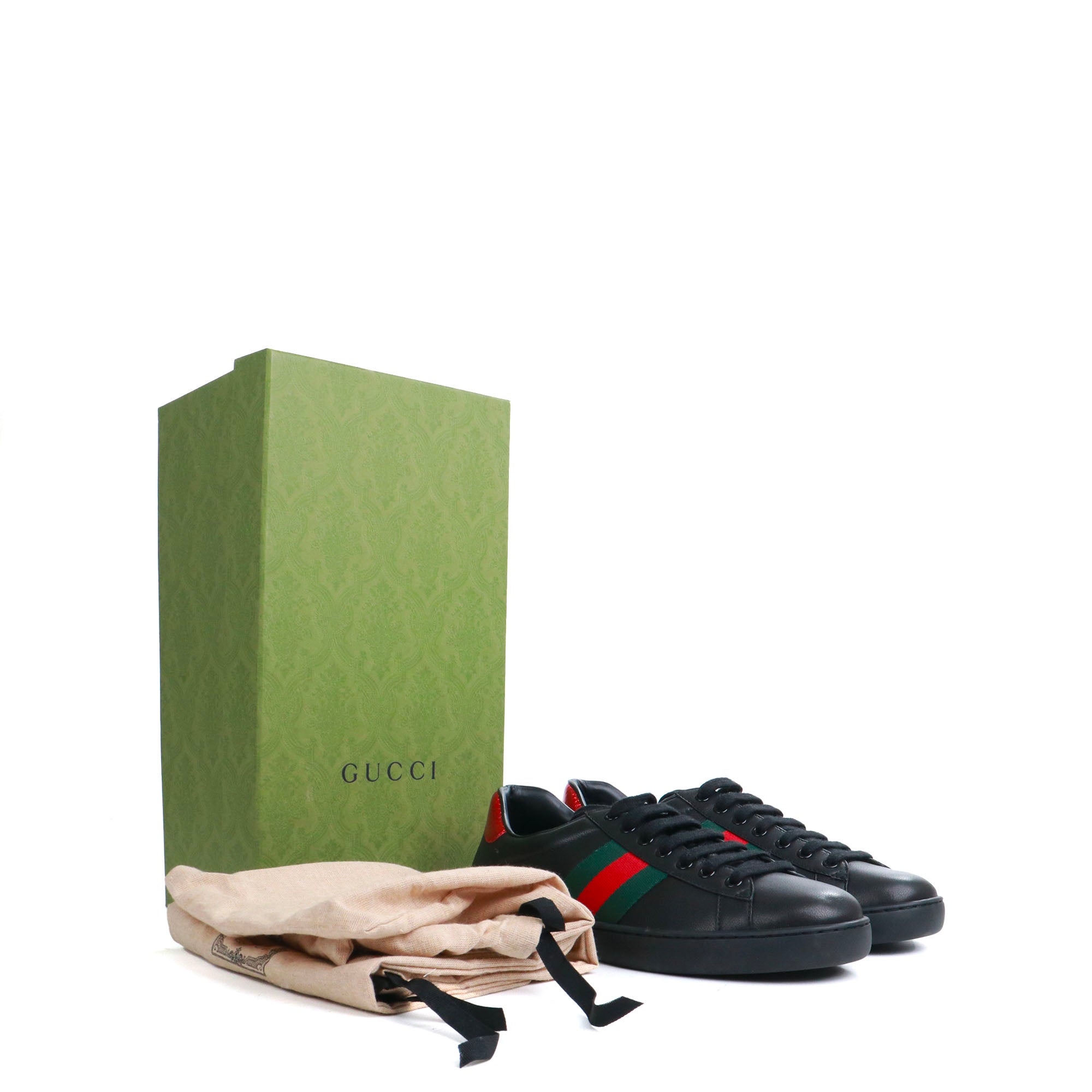 GUCCI - Sneakers Ace Gucci en cuir noir et bande web (T42)