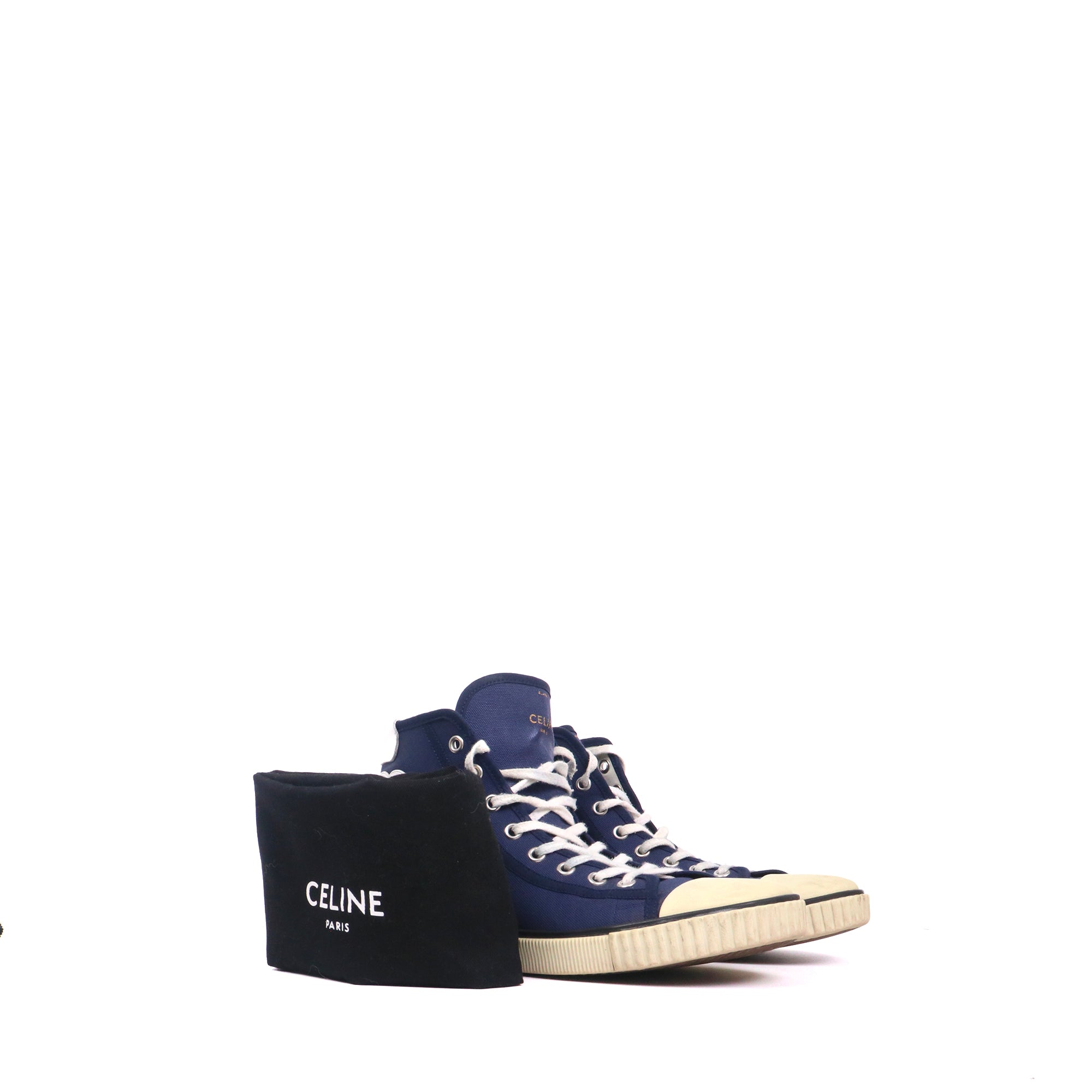 CELINE - Sneakers montantes Triomphe Celine en toile bleu marine (T40)