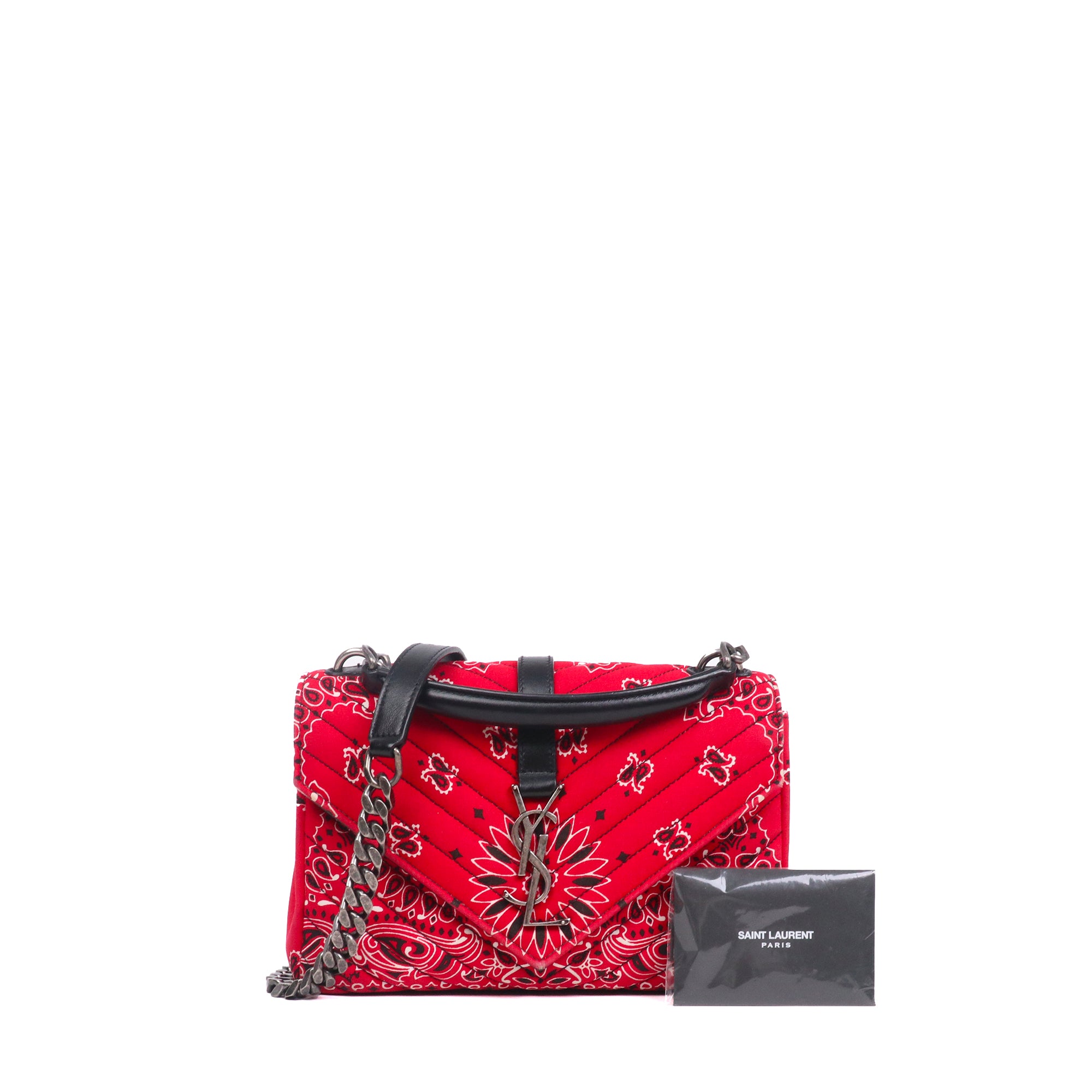 SAINT LAURENT - Sac à bandoulière Collège Medium Saint Laurent en toile bandana rouge