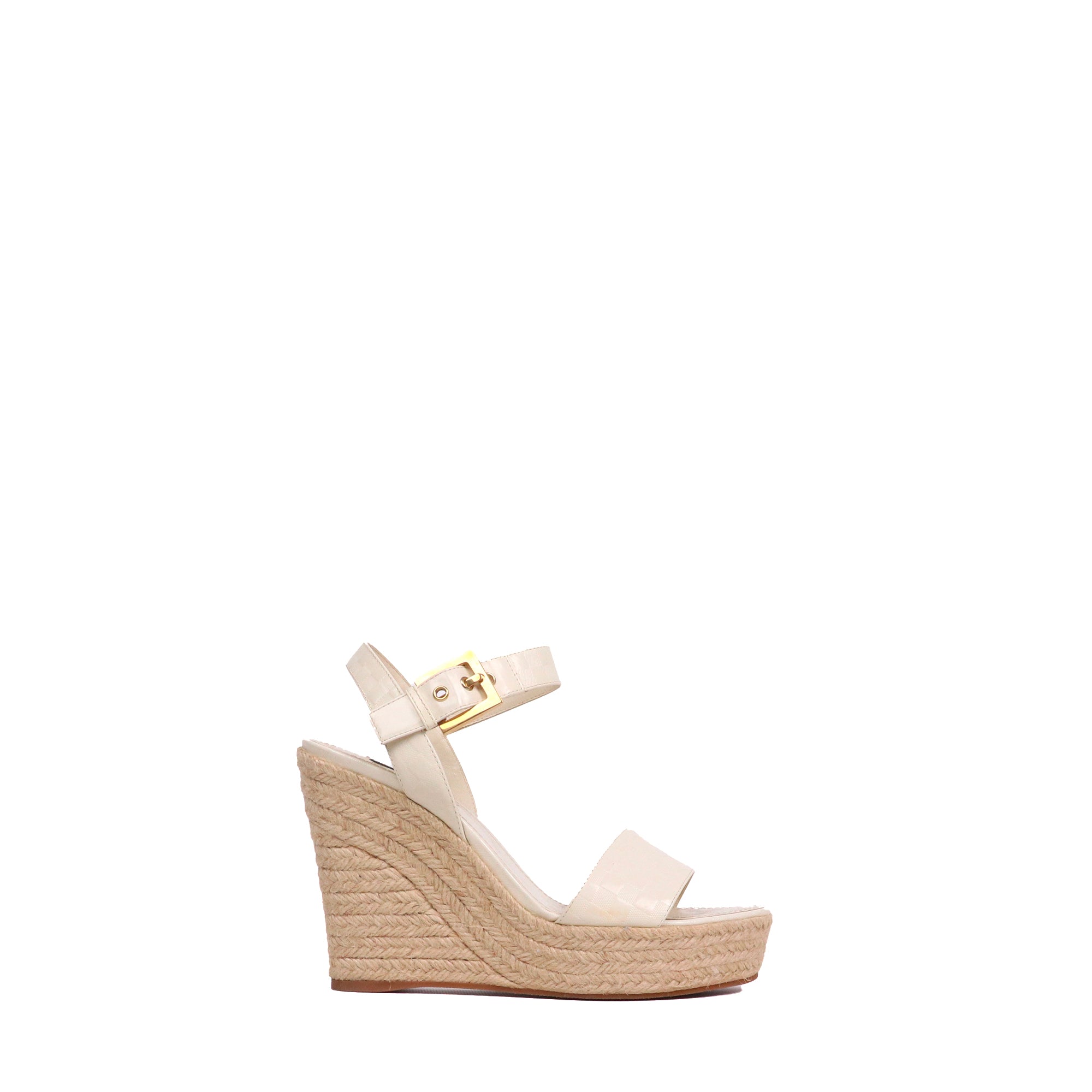 LOUIS VUITTON - Sandales compensées Louis Vuitton en cuir blanc crème (T37.5)