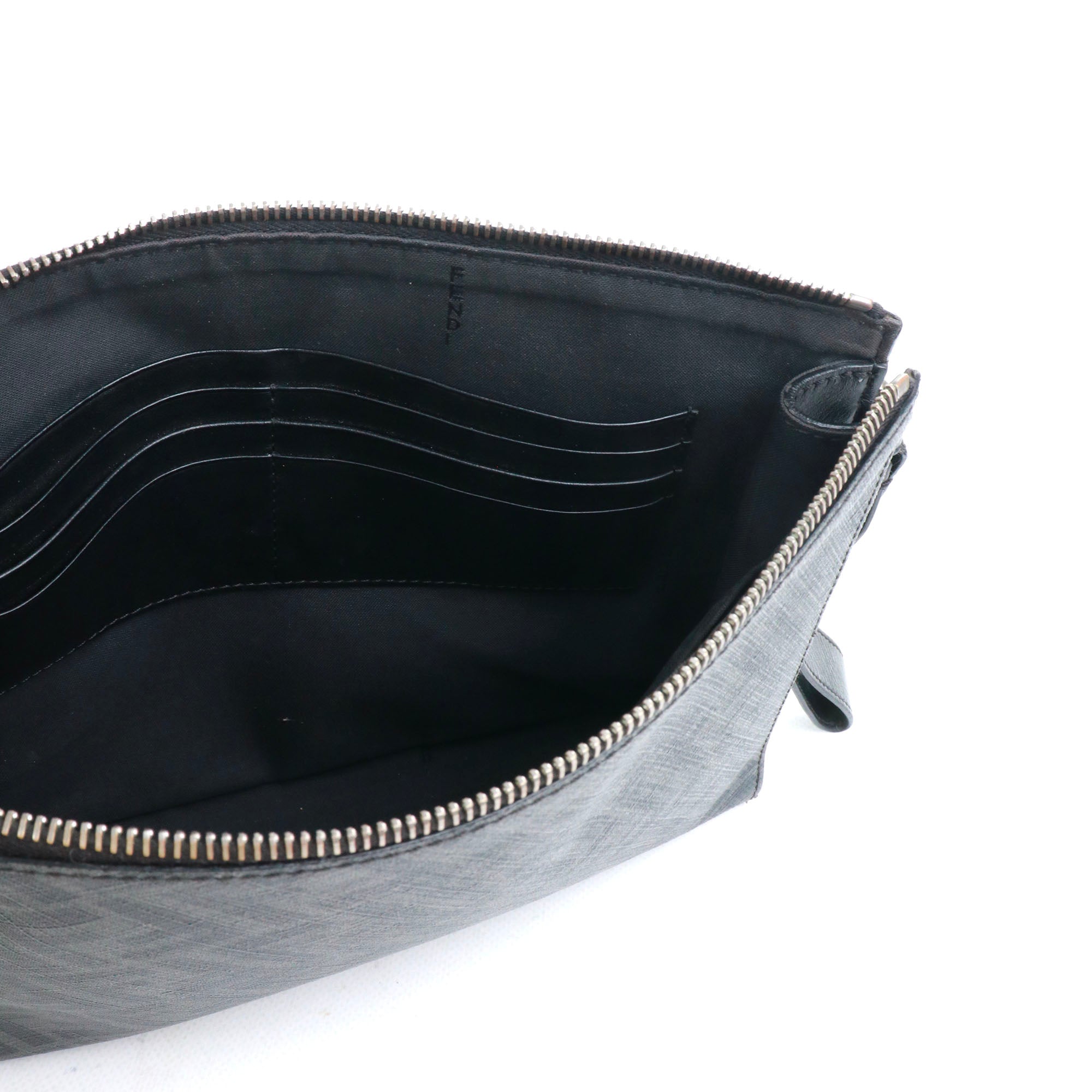 FENDI - Pochette Diagonal Fendi en toile enduite et cuir noir