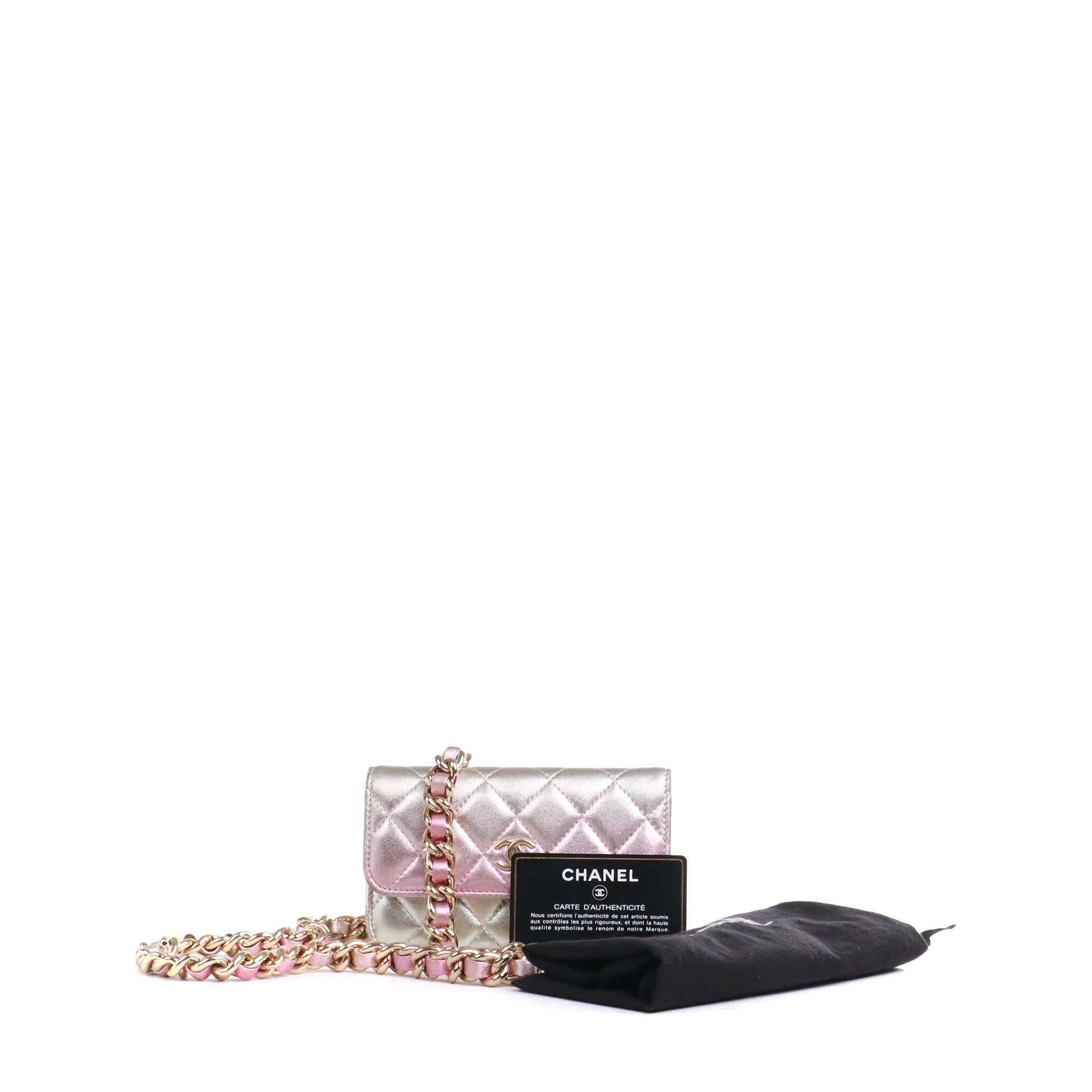 CHANEL - Wallet on chain mini Chanel en cuir argenté dégradé violet bleu