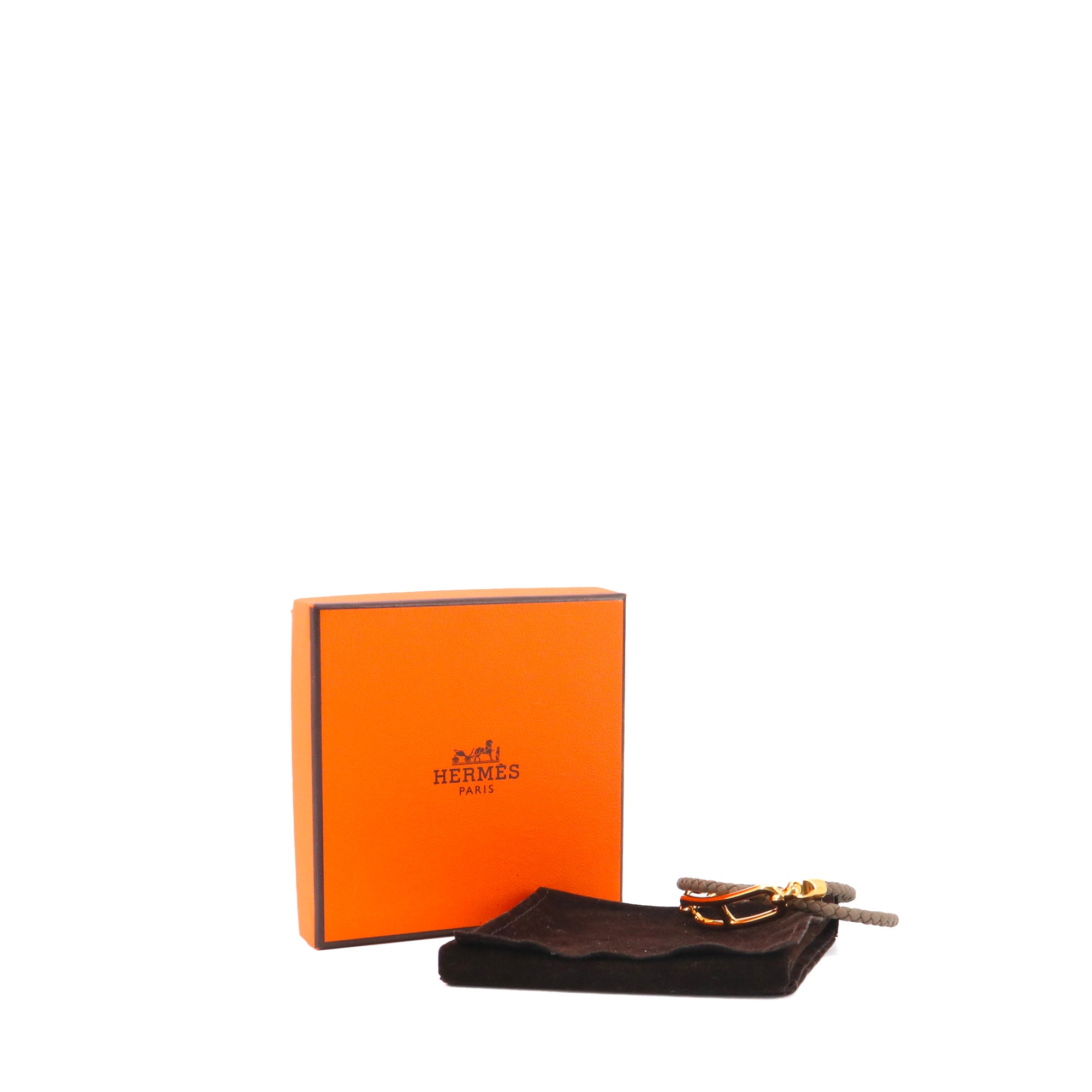 HERMÈS - Bracelet Roulis double tour Hermès en cuir tressé étoupe (T1)