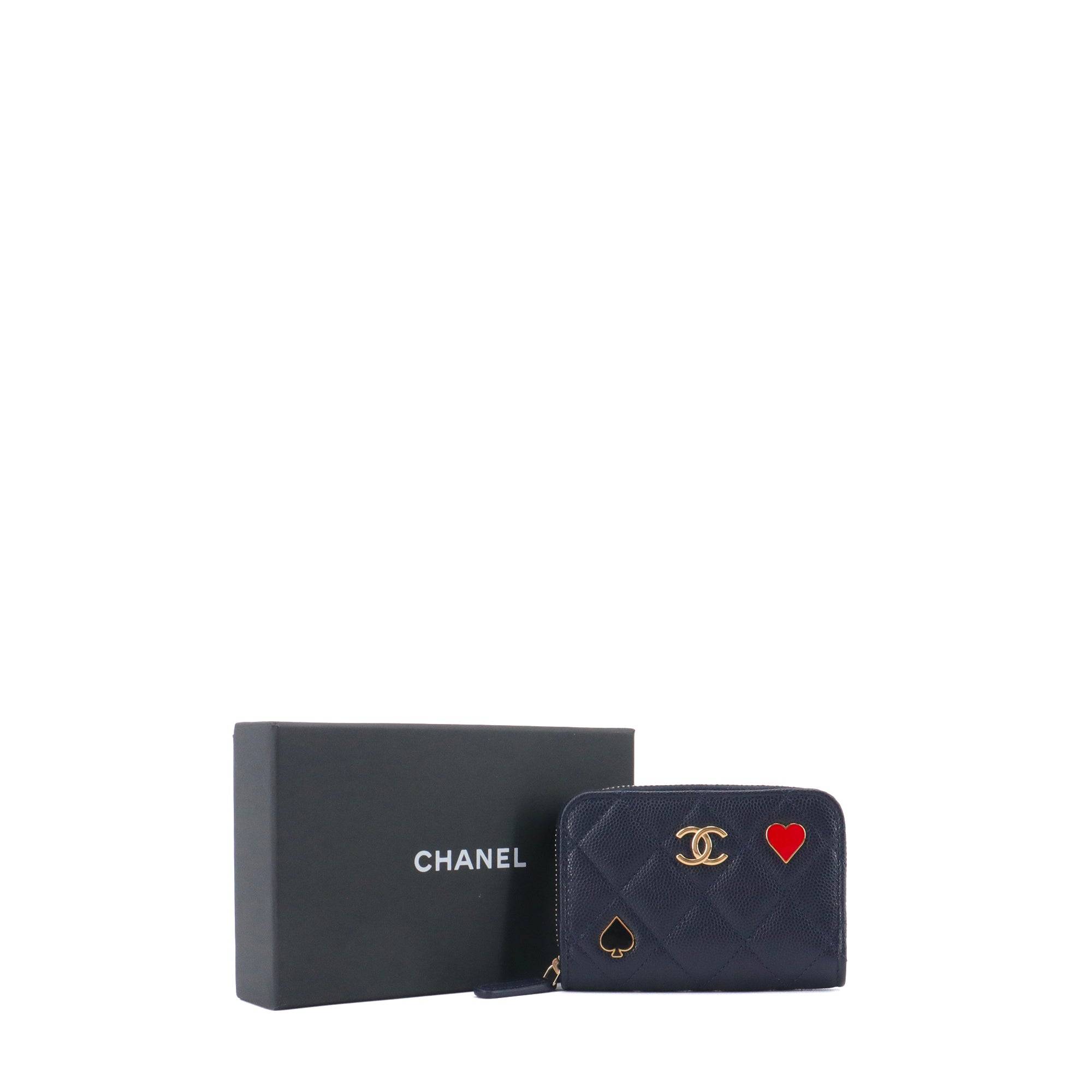 CHANEL - Porte-monnaie Chanel en cuir caviar bleu marine édition limitée poker