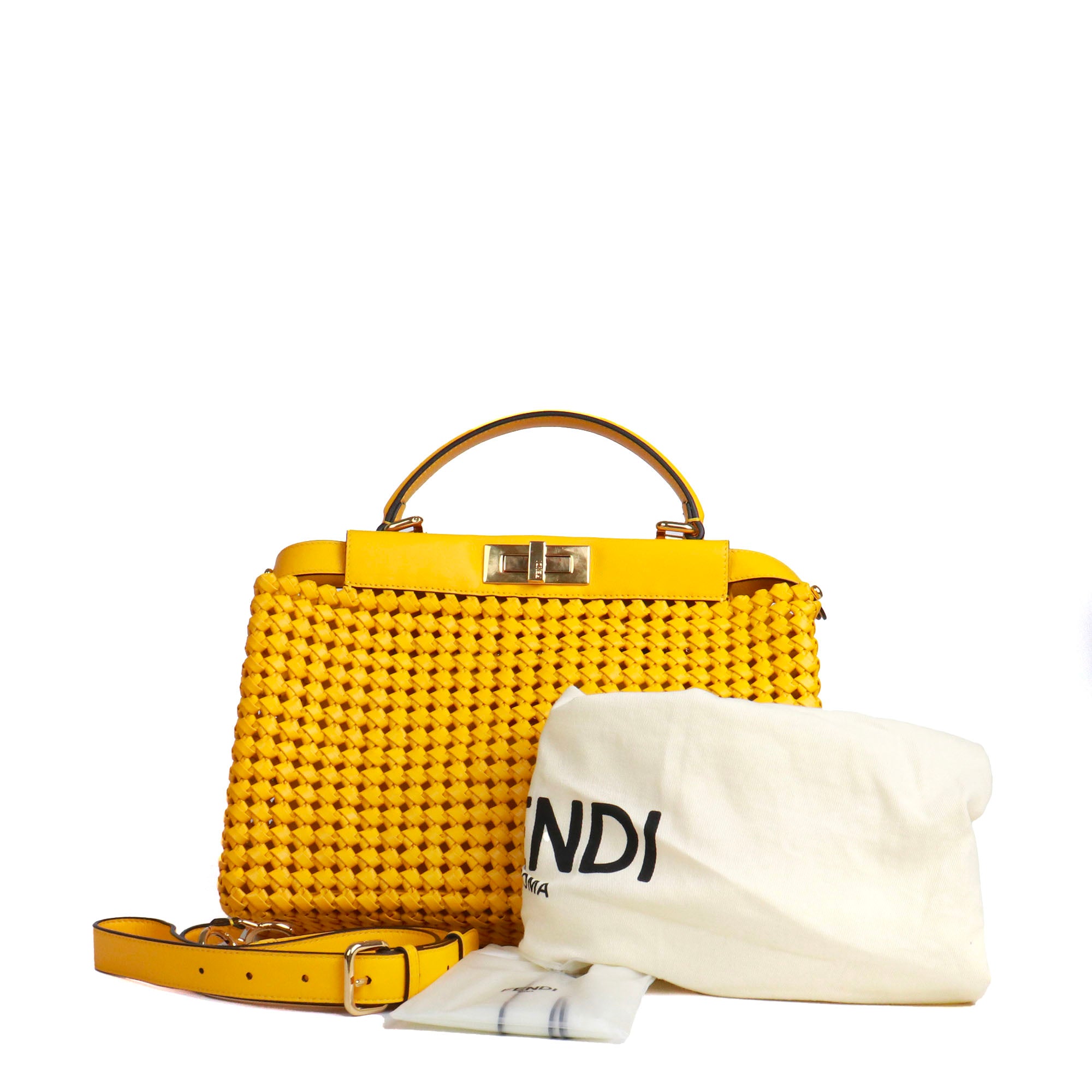 FENDI - Large model Peekaboo handbag in black canvas and leather