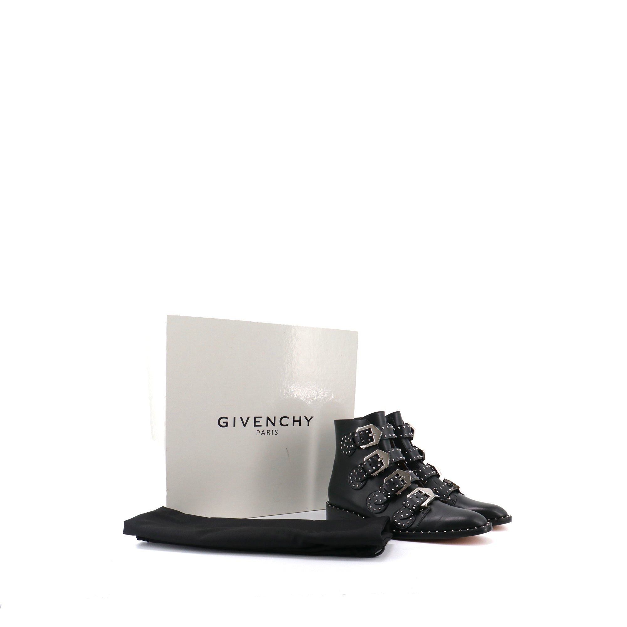 GIVENCHY - Bottines à boucles ornées de clous Givenchy en cuir noir (T37)