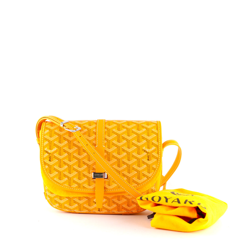 GOYARD - Sac à bandoulière Belvédère PM en toile enduite et cuir jaune