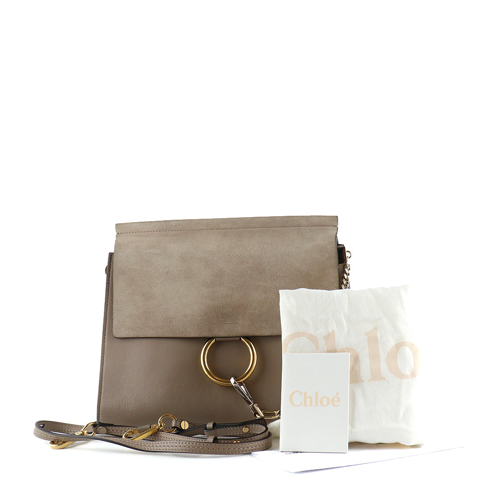 CHLOÉ - Faye large shoulder bag in taupe leather and suede