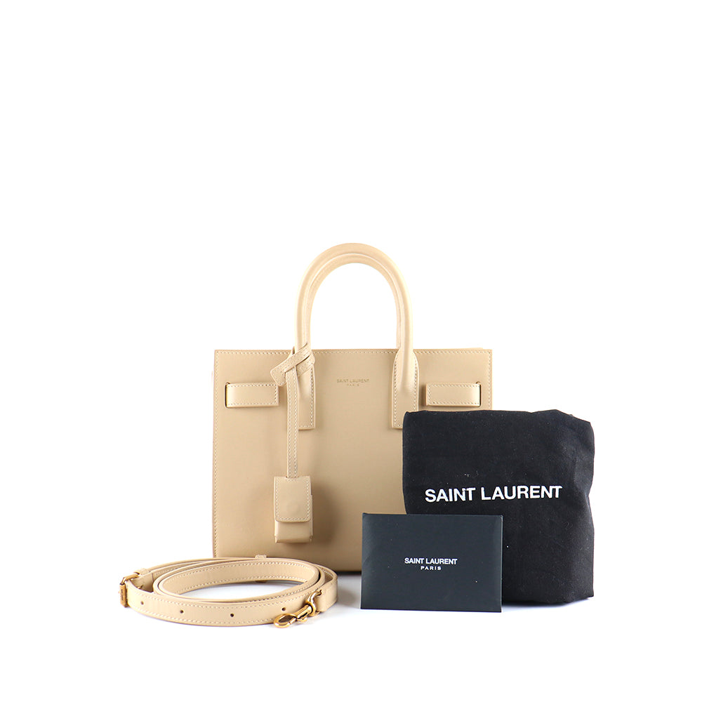 SAINT LAURENT - Sac de jour nano en cuir lisse beige