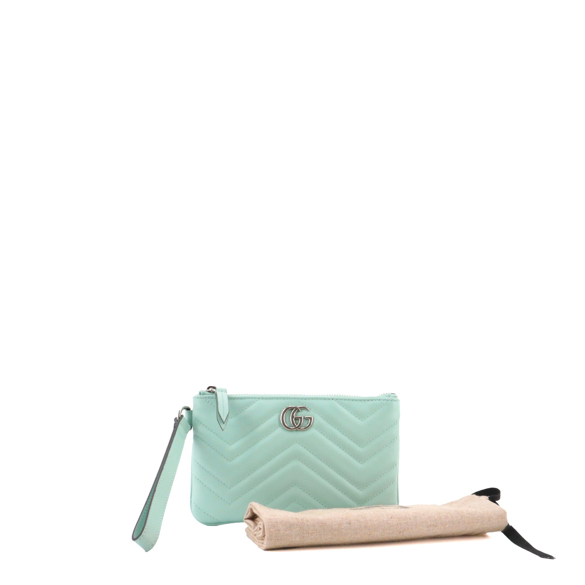 GUCCI - Pochette GG Marmont Gucci en cuir chevron bleu pastel