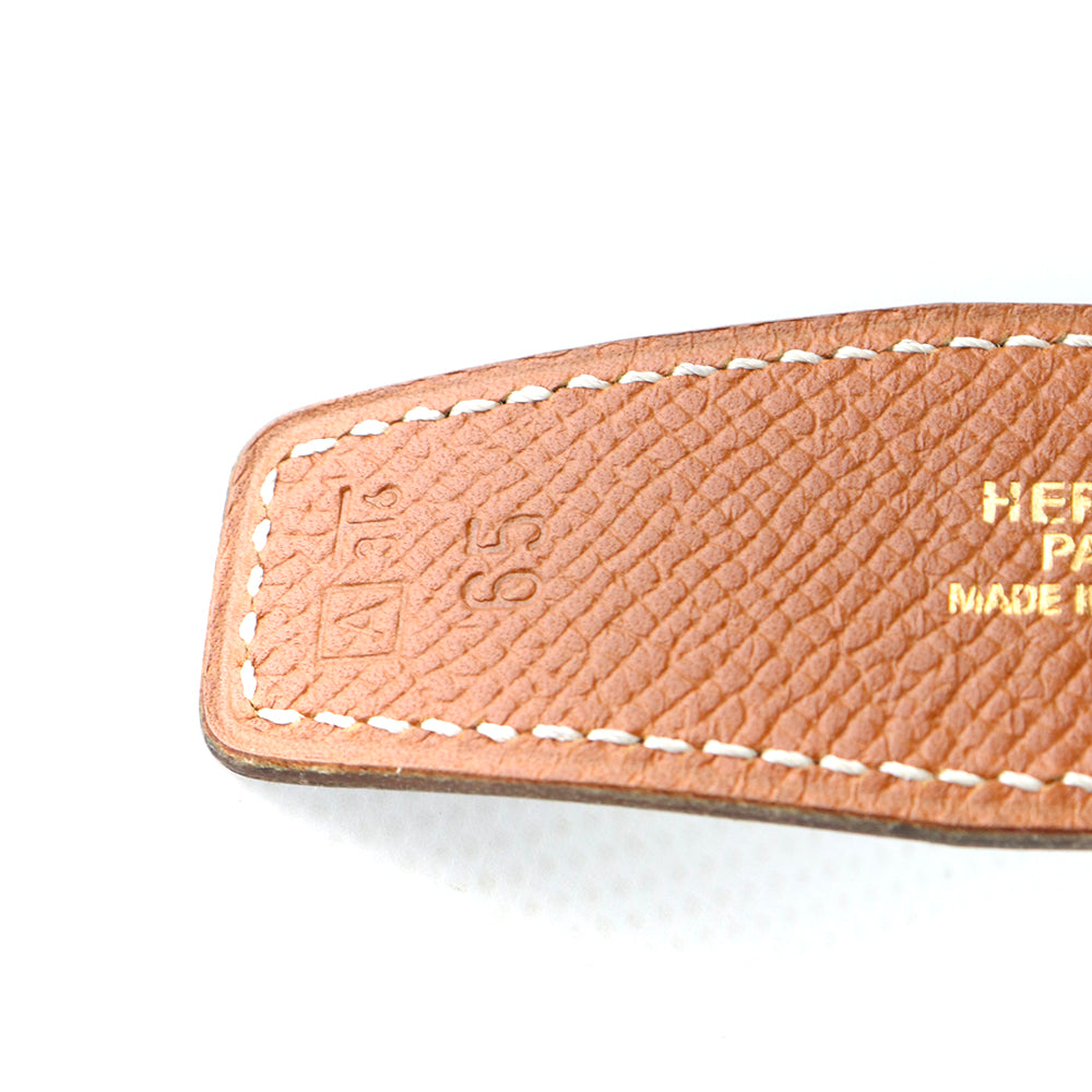 HERMÈS - Ceinture réversible H avec boucle dorée (T65)