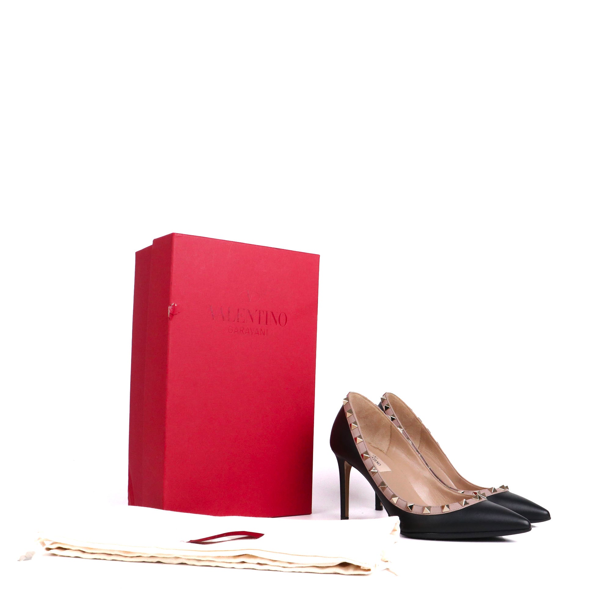 VALENTINO - Rockstud sandals in black leather and ostrich feathers (T41.5)