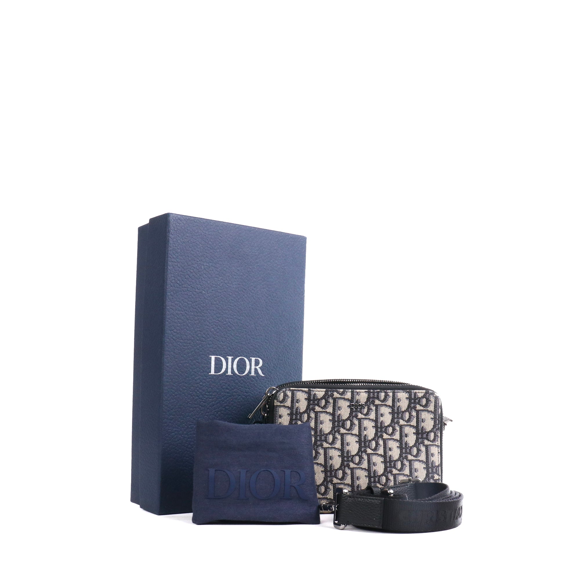 DIOR - Roller shoulder bag in navy blue grained leather