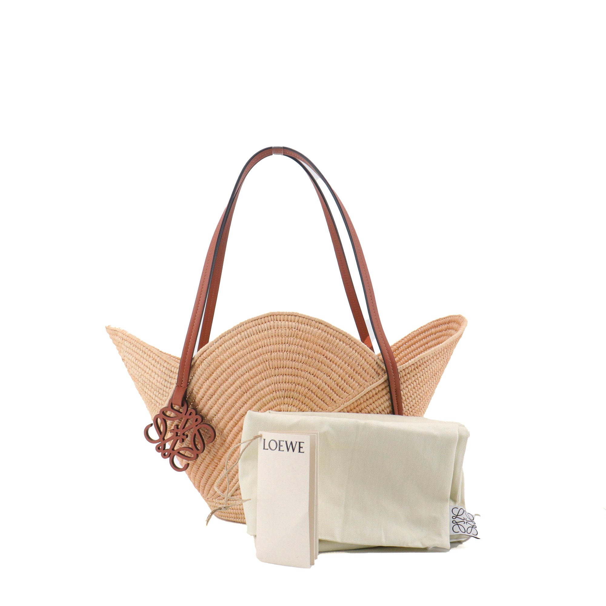 LOEWE - Panier à main Pétal Loewe en raphia et cuir marron