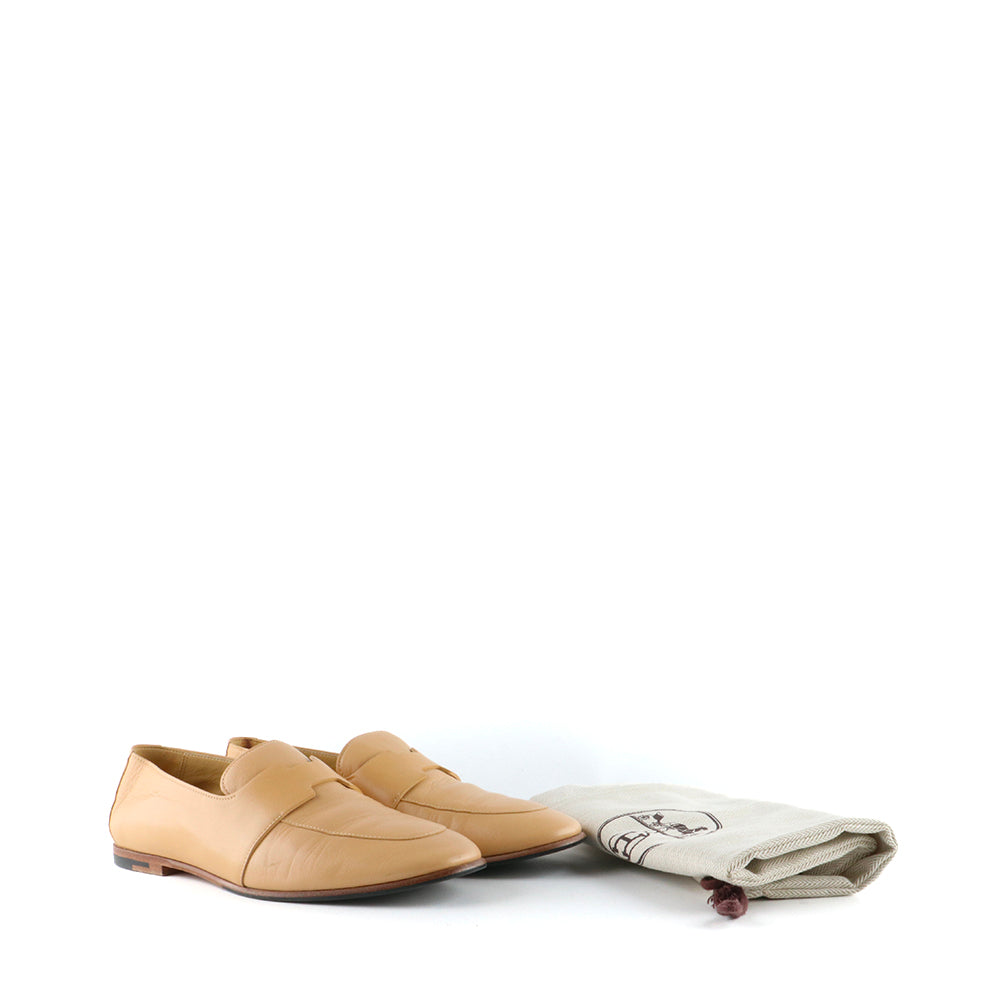 HERMÈS - Kennedy loafers in beige leather (T37.5)