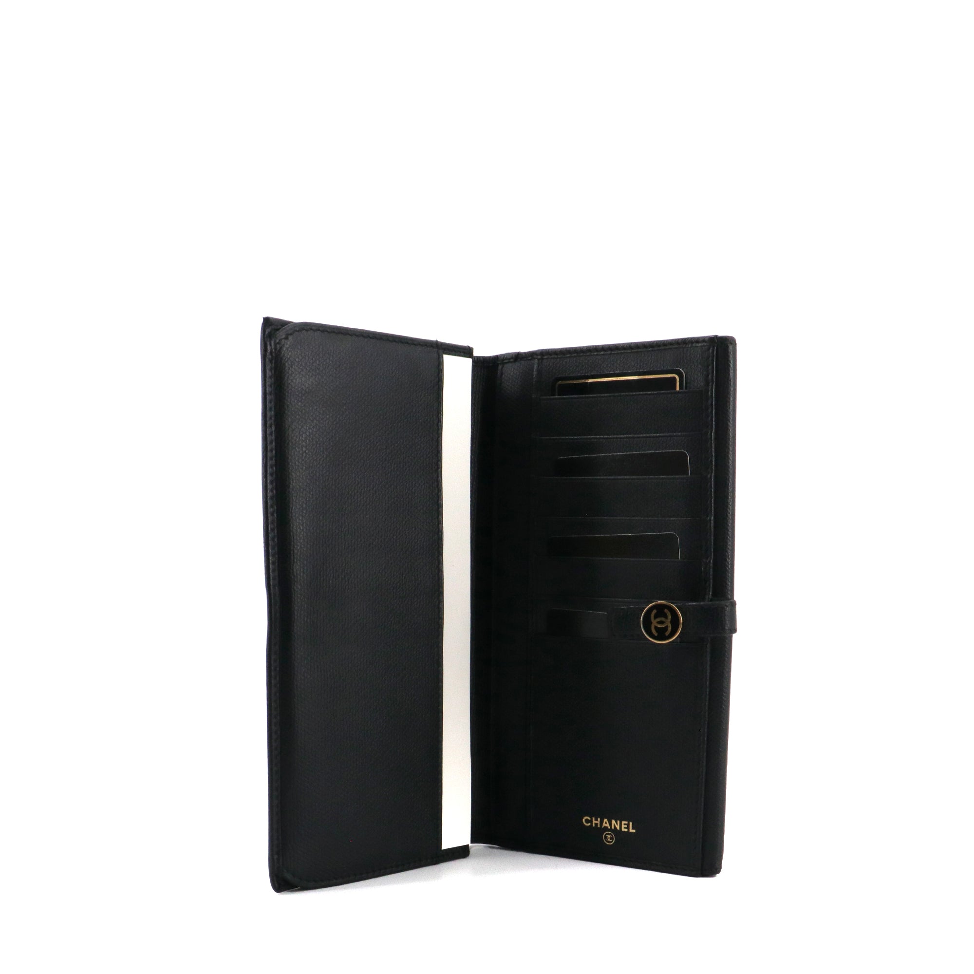 CHANEL - Portefeuille Chanel en cuir grainé noir