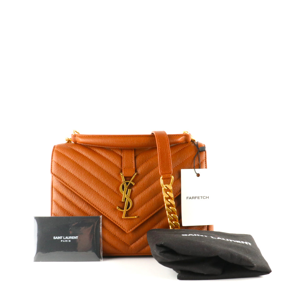 SAINT LAURENT - Sac à épaule Collège en cuir grainé marron