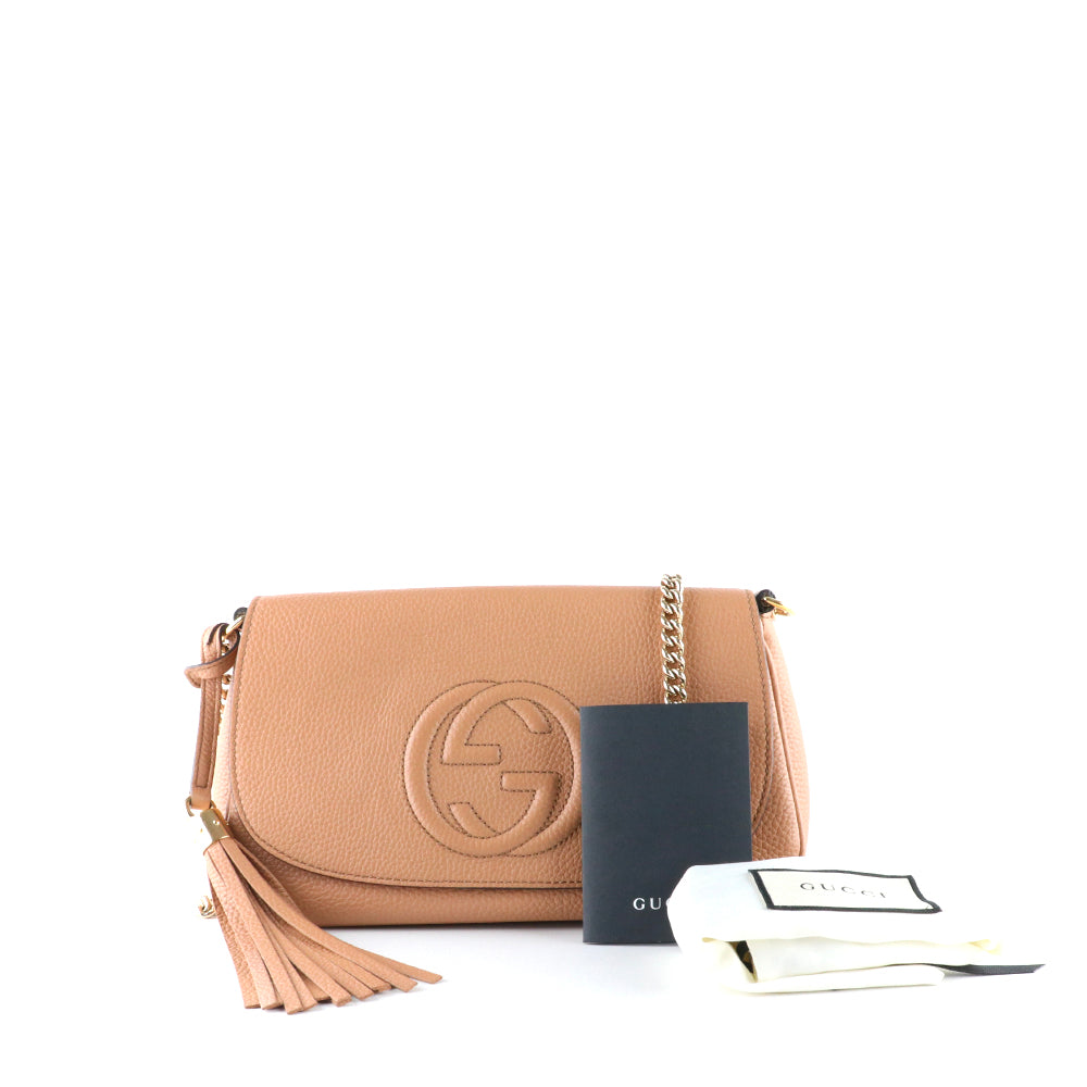 GUCCI - Soho shoulder bag in nude grained leather