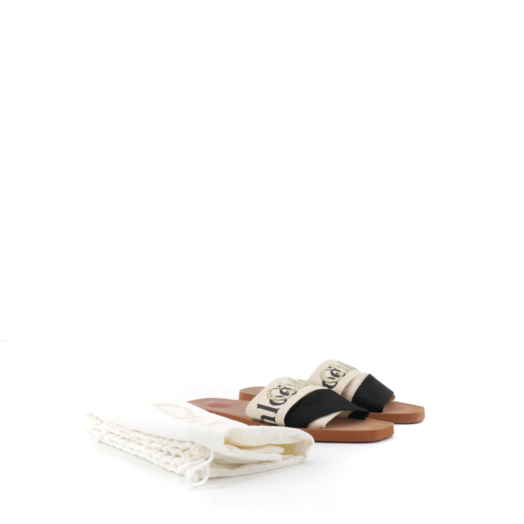 CHLOÉ - Sandales Woody Chloé en toile blanche et noire (T40)