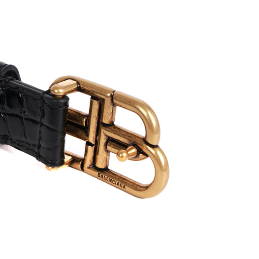 BALENCIAGA - Ceinture BB Balenciaga en cuir croco noir (T85)