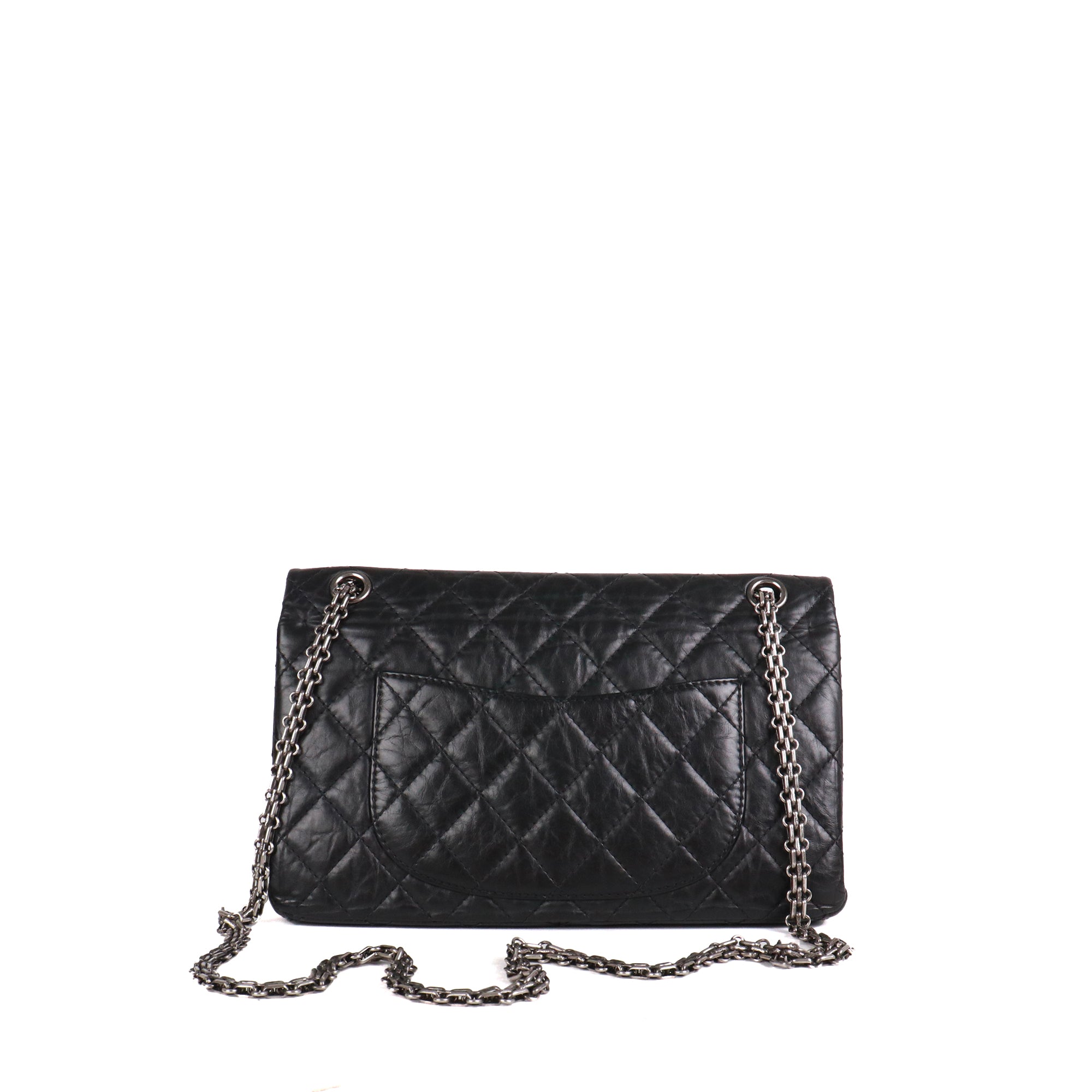 CHANEL - Sac à bandoulière 2.55 Chanel medium en cuir froissé noir