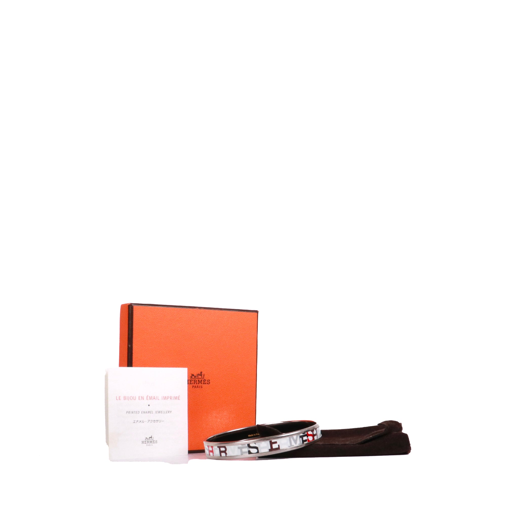 HERMÈS - Bracelet Jonc Hermès en métal argenté et émail