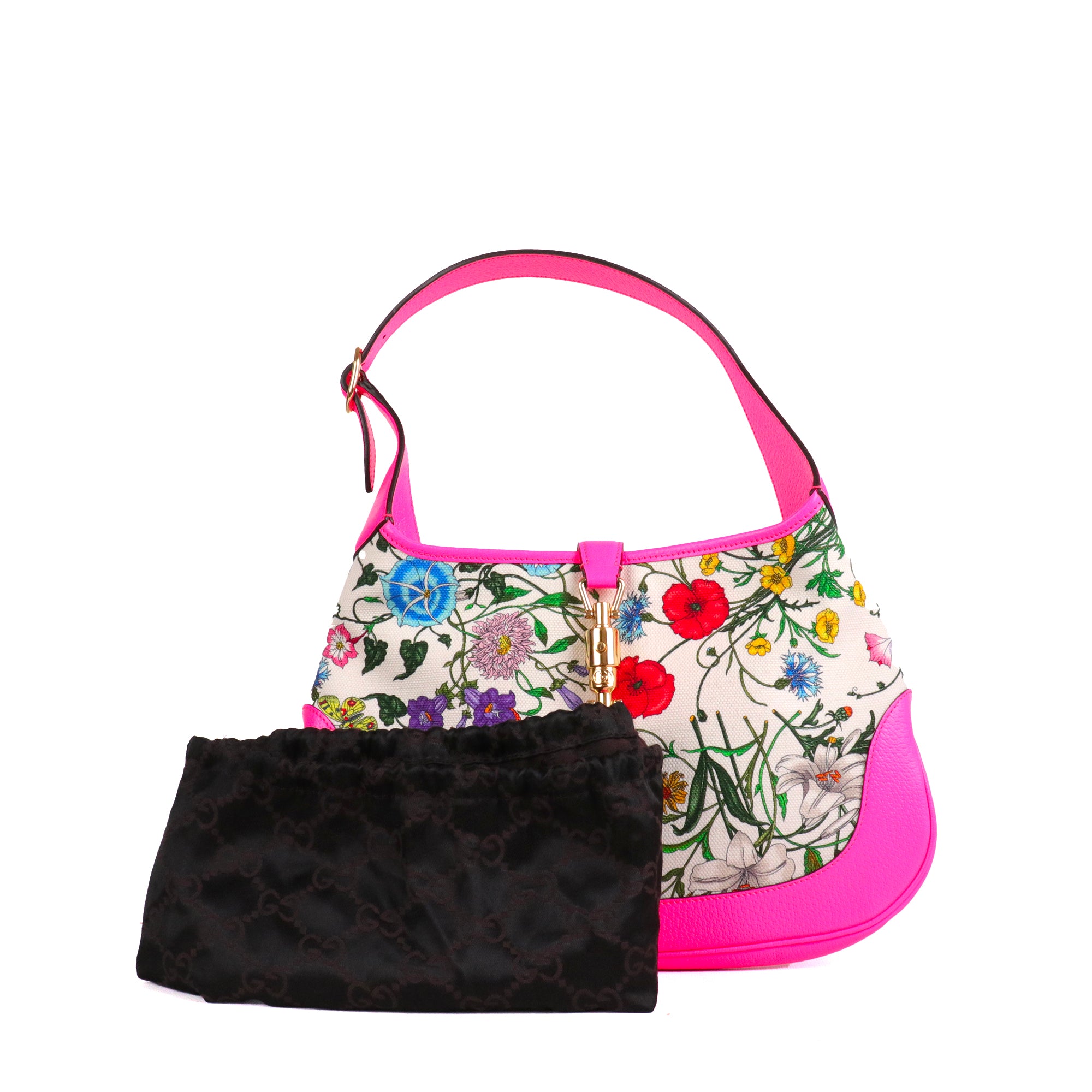 GUCCI - Small Gucci Jackie 1961 shoulder bag in denim and brown grained leather