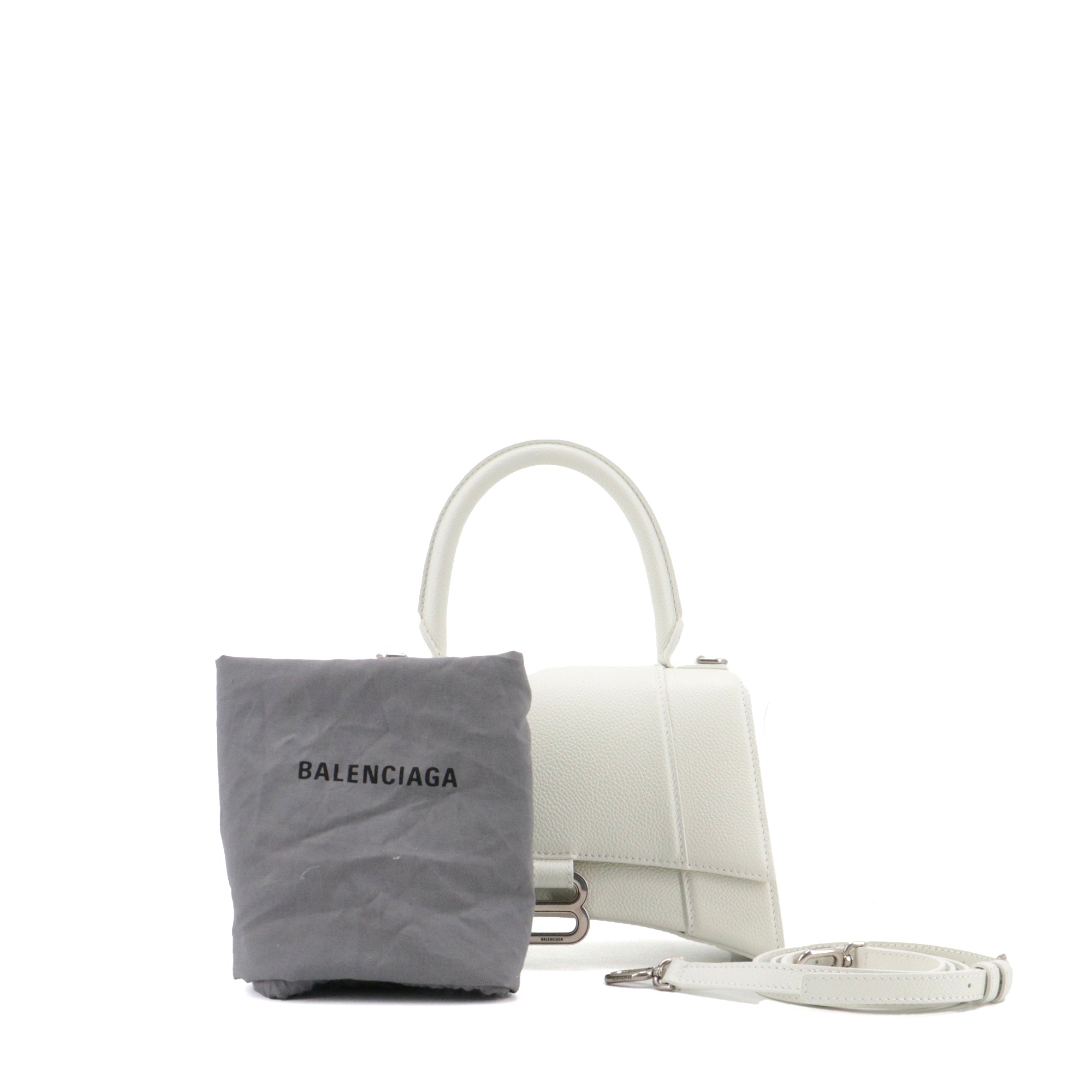 BALENCIAGA - Hourglass Balenciaga Small Size shoulder bag in white grained leather