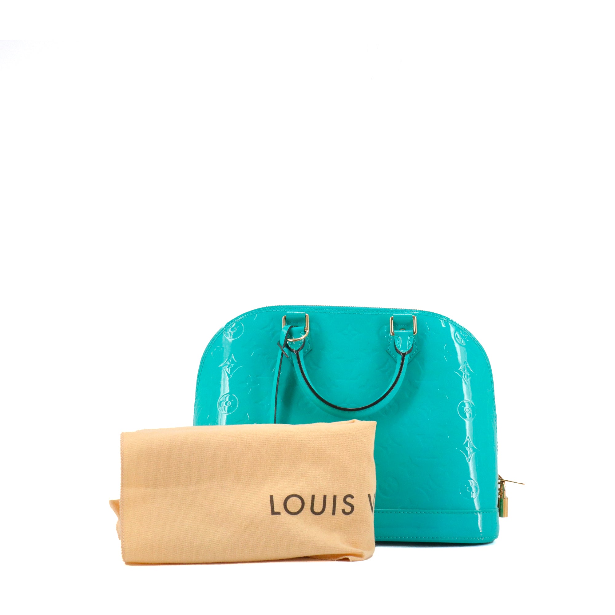 LOUIS VUITTON - Sac à main Alma PM Louis Vuitton en cuir monogrammé verni turquoise