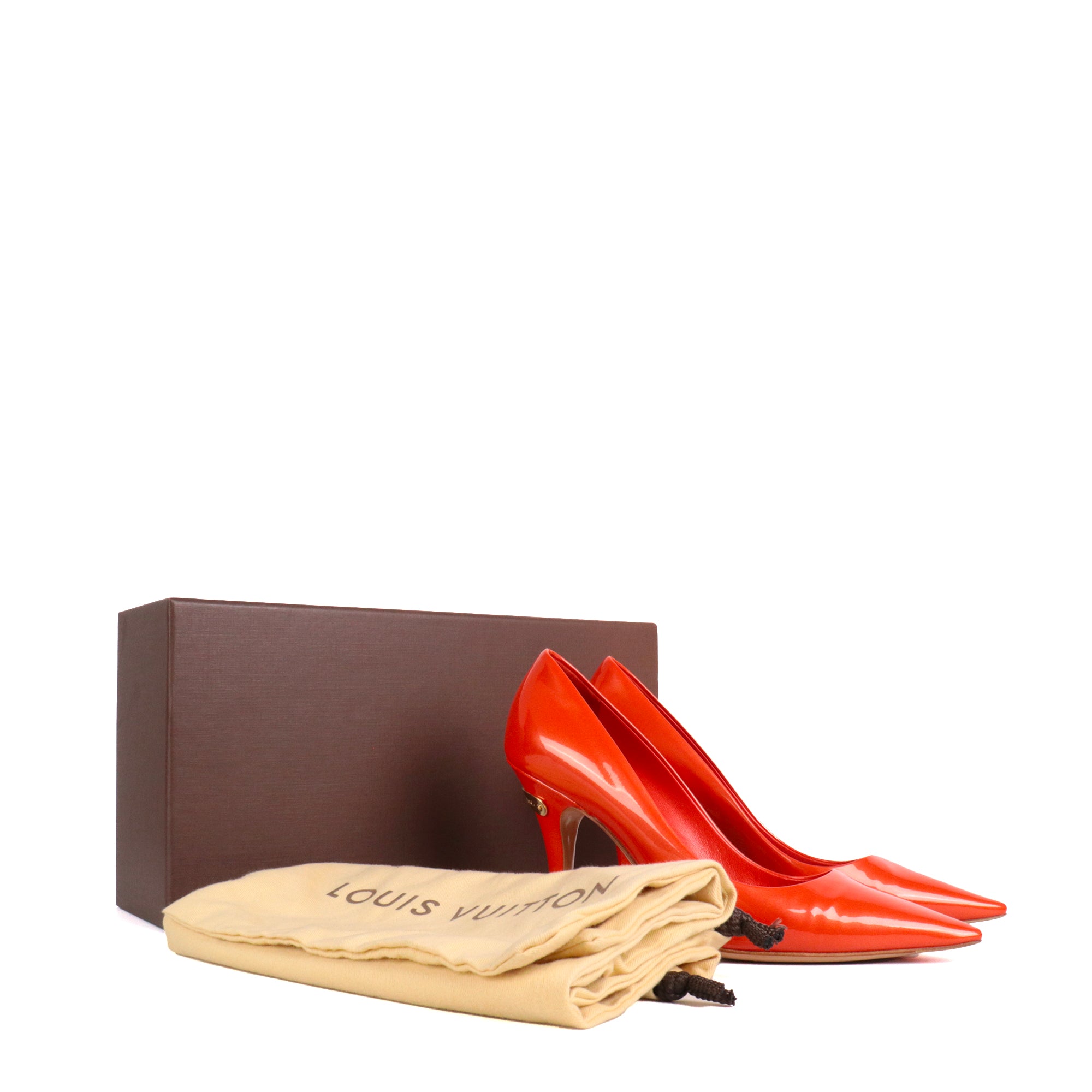 LOUIS VUITTON - Escarpins Louis Vuitton en cuir verni orange (T37,5)