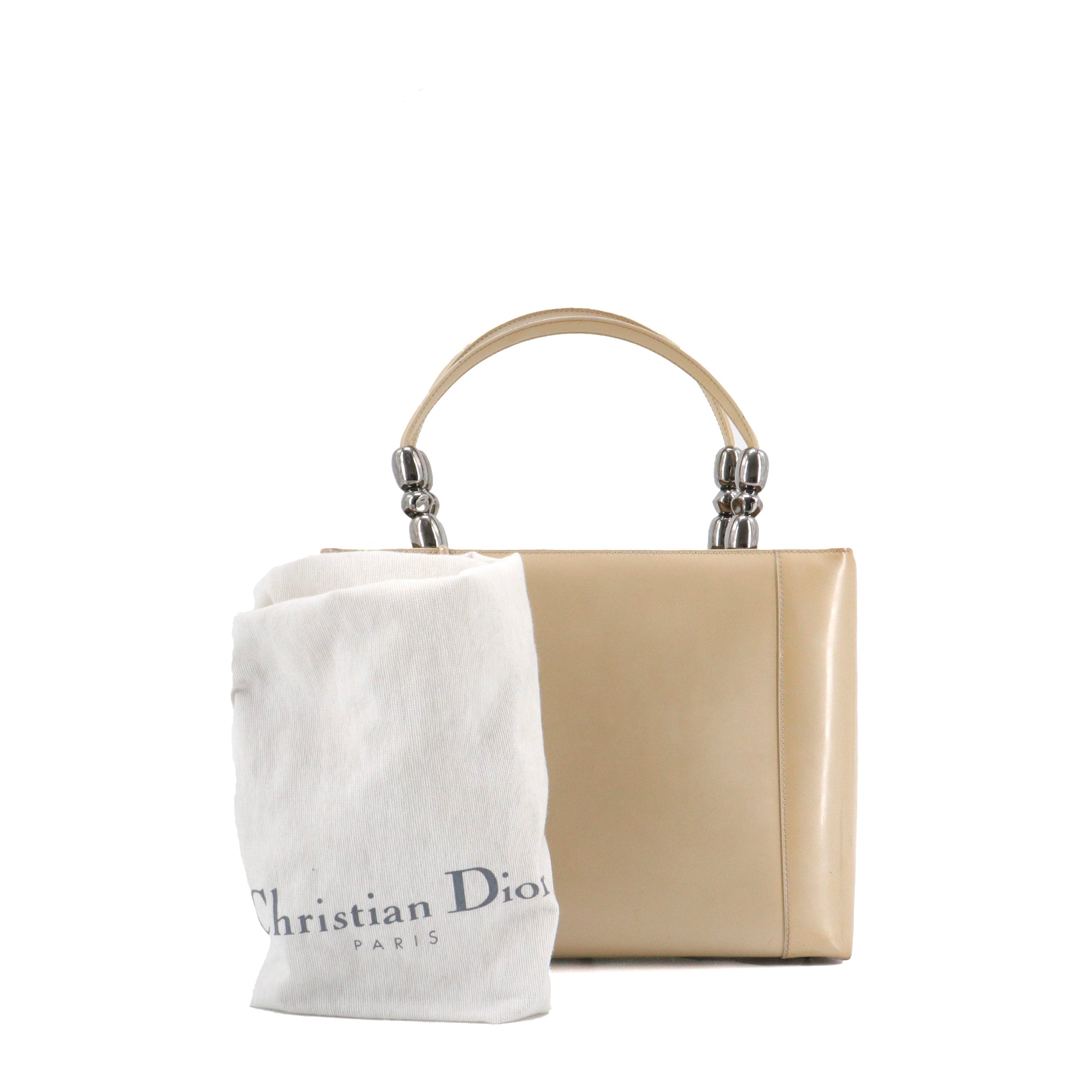 DIOR - Sac à bandoulière Lady Perla Dior en cuir verni beige