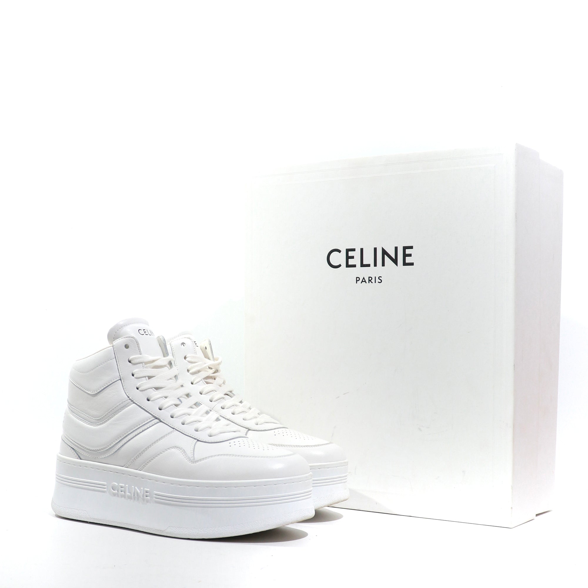 CELINE - Sneakers Block montantes en cuir blanc (T38)