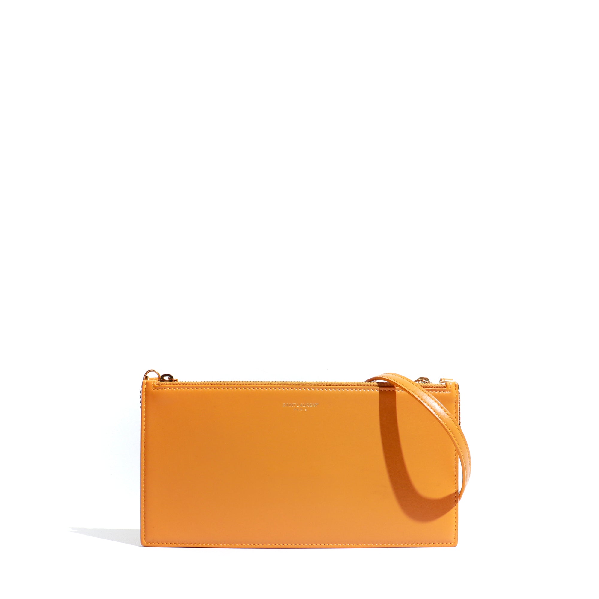 SAINT LAURENT - Sac à bandoulière Double Pochette en cuir lisse orange