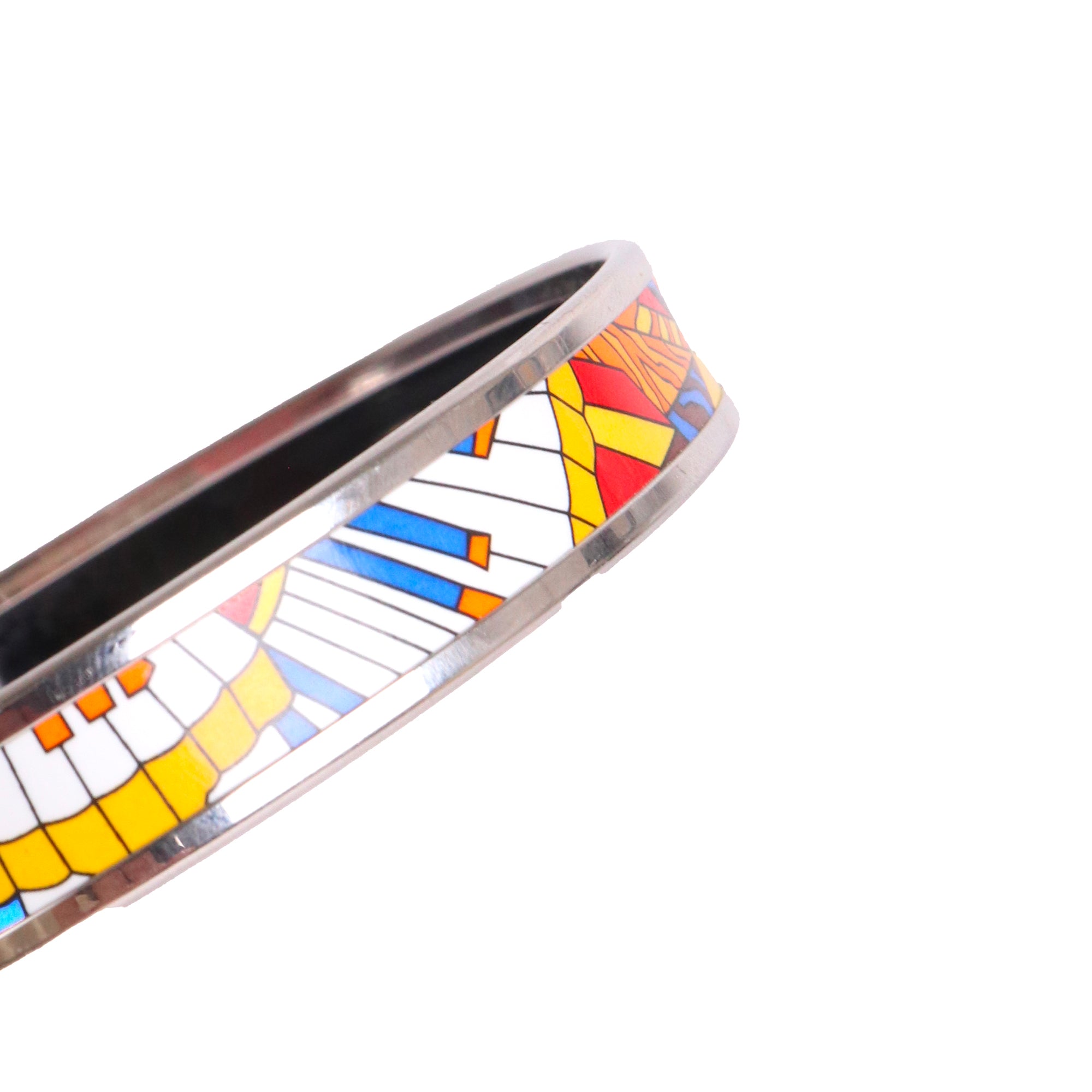 HERMÈS - Bracelet Jonc Hermès en métal argenté et émail