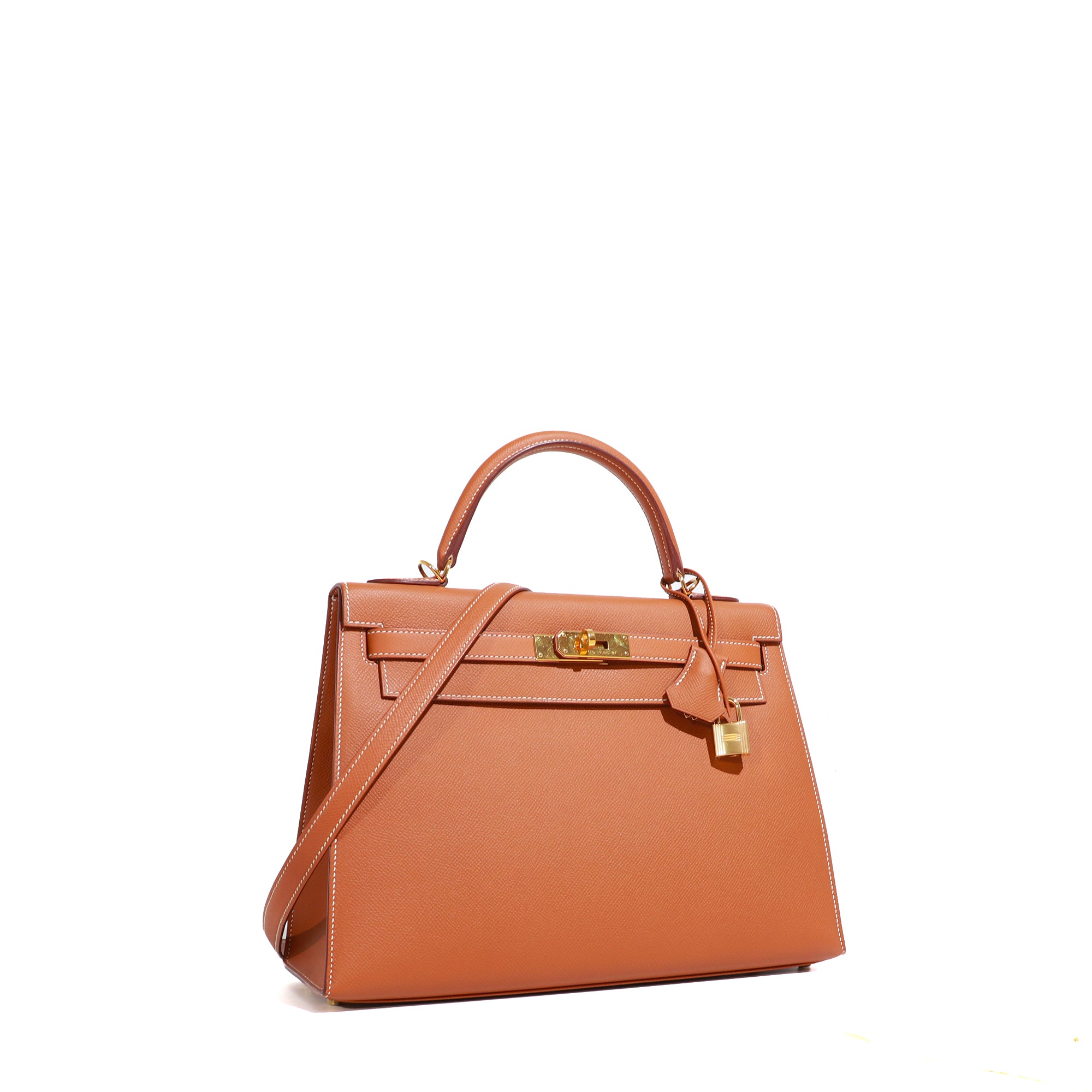 HERMÈS - Sac à main Kelly 32 en cuir epsom gold sellier