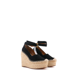 CHLOÉ - Sandales à talon compensé Chloé en daim noir (T37)