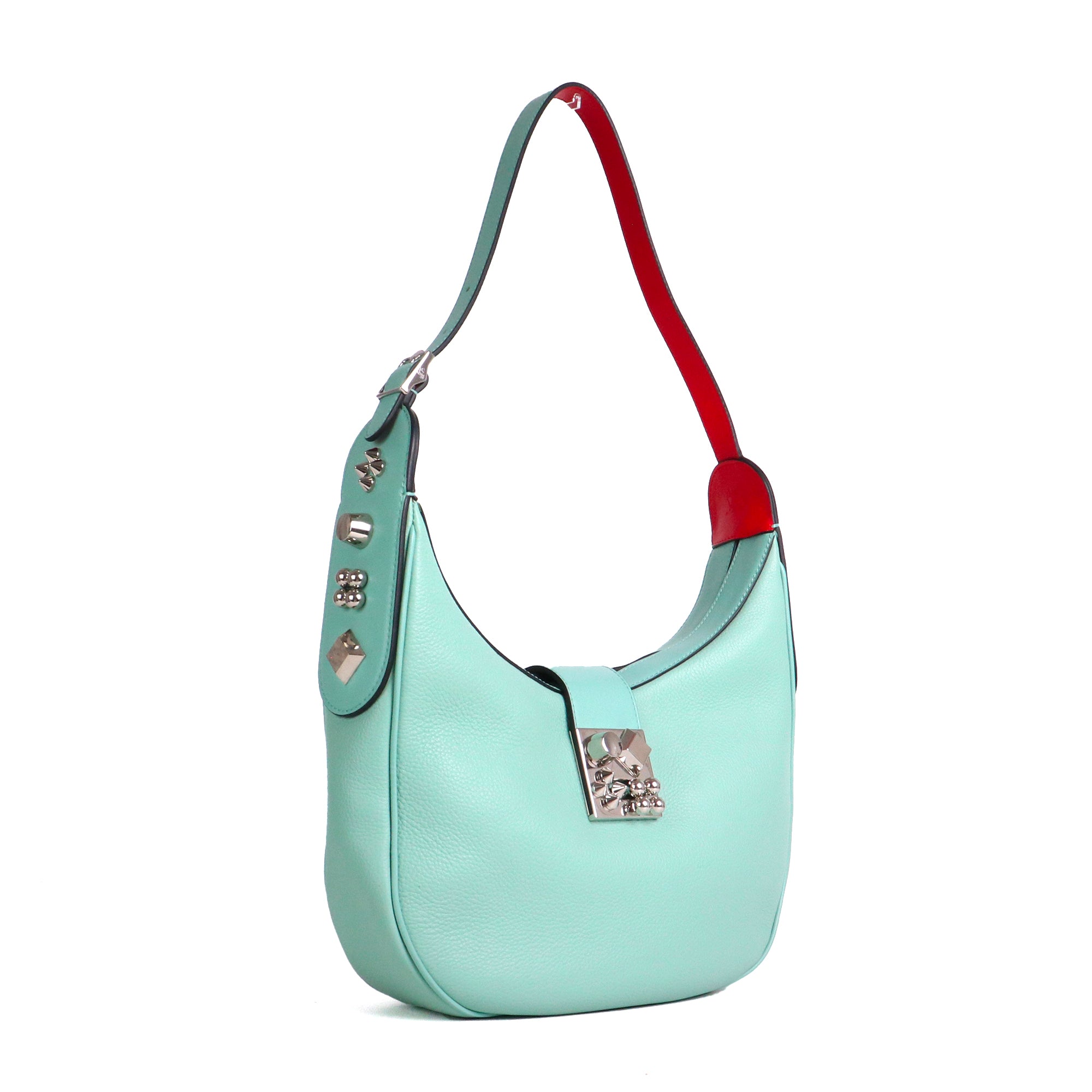 LOUBOUTIN - Sac à épaule Carasky Louboutin en cuir grainé turquoise