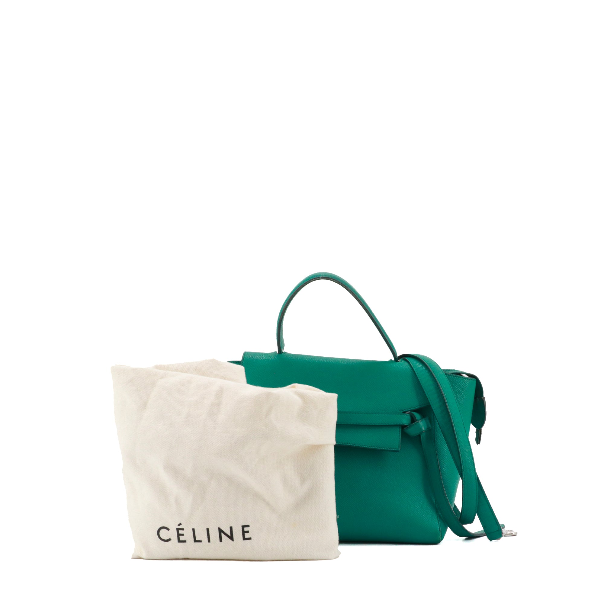 CELINE - Sac à bandoulière Belt Nano Celine en cuir grainé vert jade