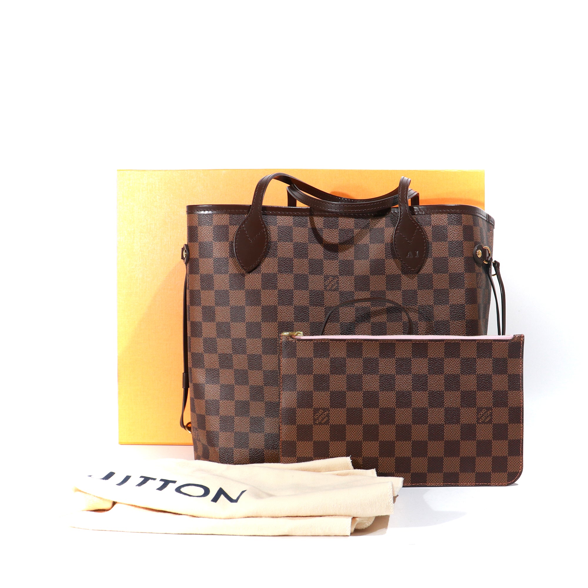 LOUIS VUITTON - Neverfull MM ebony checkerboard tote bag and clutch