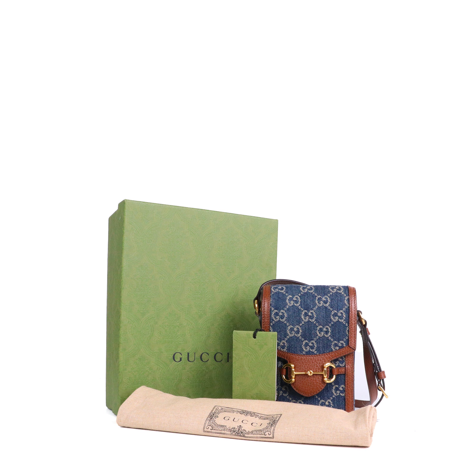 GUCCI - Sac à bandoulière Horsebit 1955 Gucci en denim bleu marine